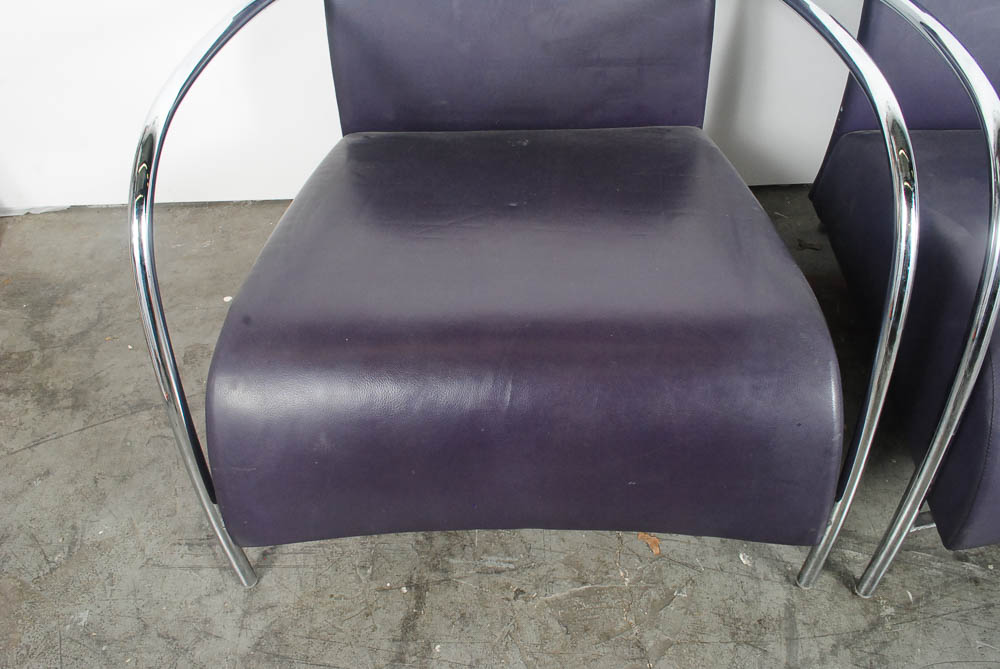 Pair of Modern Faux Purple Leather and Chrome Chairs