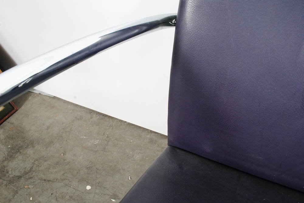 Pair of Modern Faux Purple Leather and Chrome Chairs