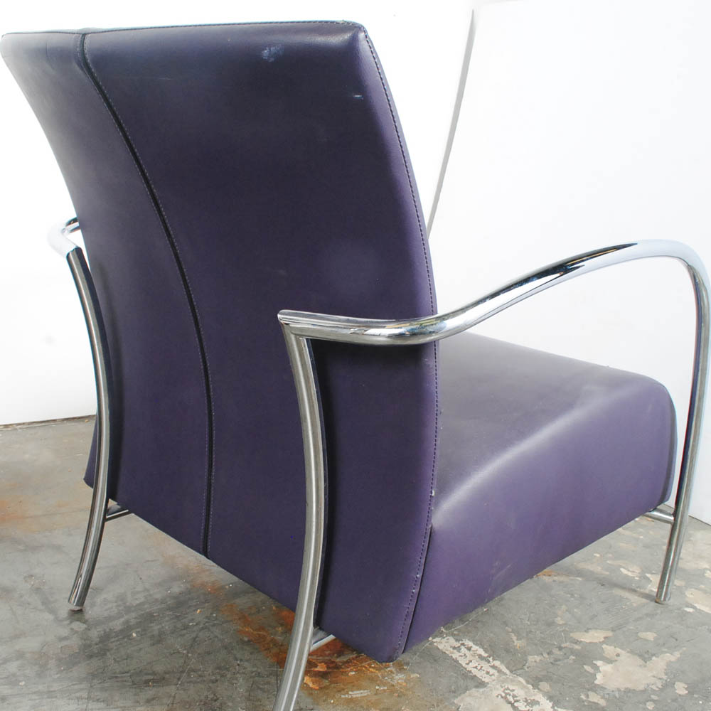 Pair of Modern Faux Purple Leather and Chrome Chairs