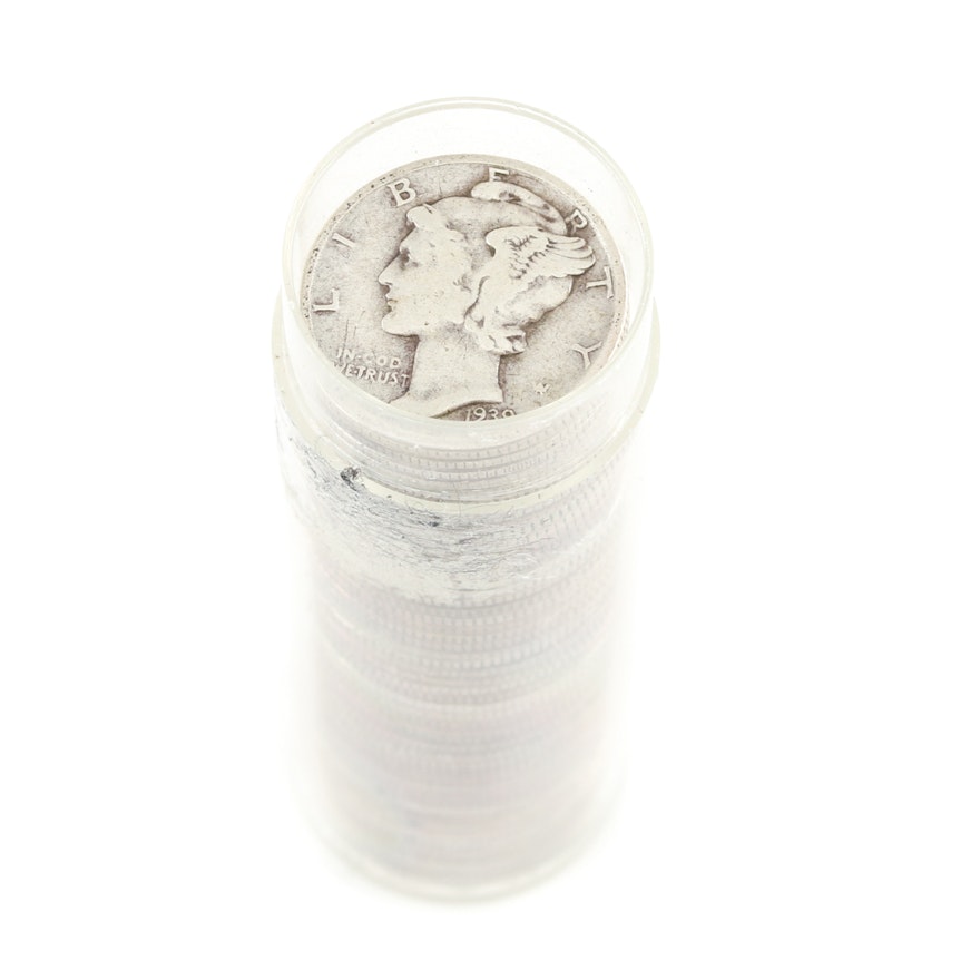 Roll of Fifty Mercury Silver Dimes