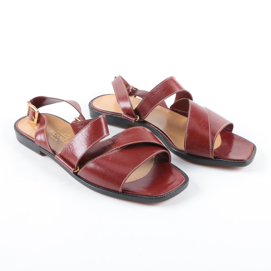 Hermès Red Leather Sandals