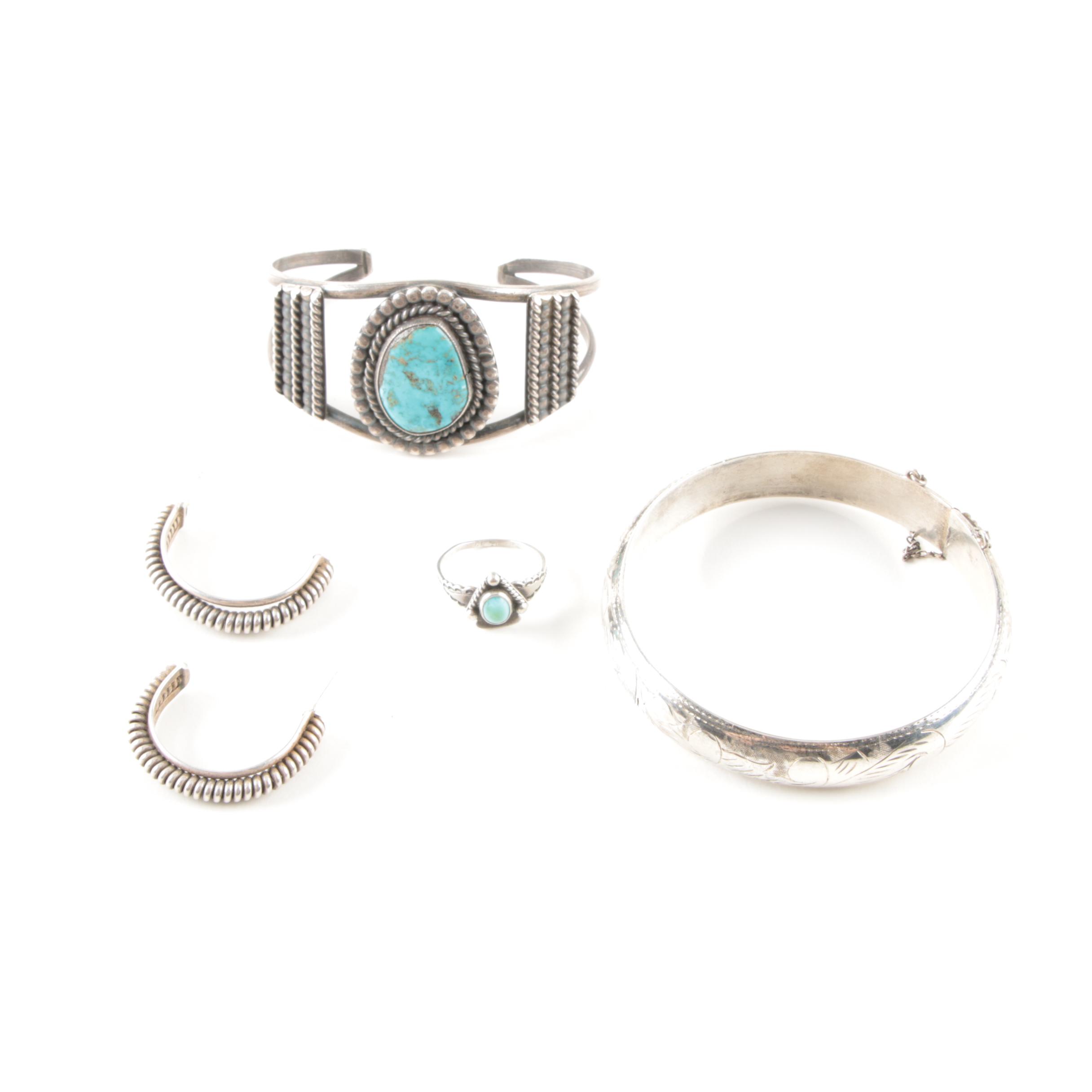 Sterling Silver Jewelry Including Southwestern Style Pieces with Turquoise