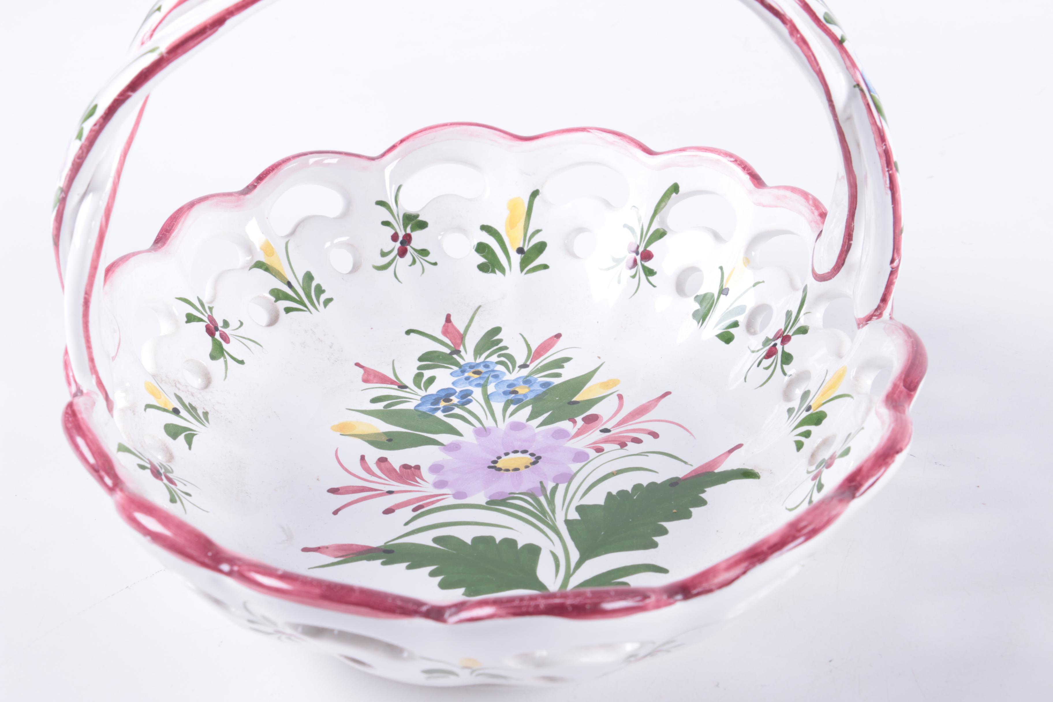 Ceramic Floral Motif Basket