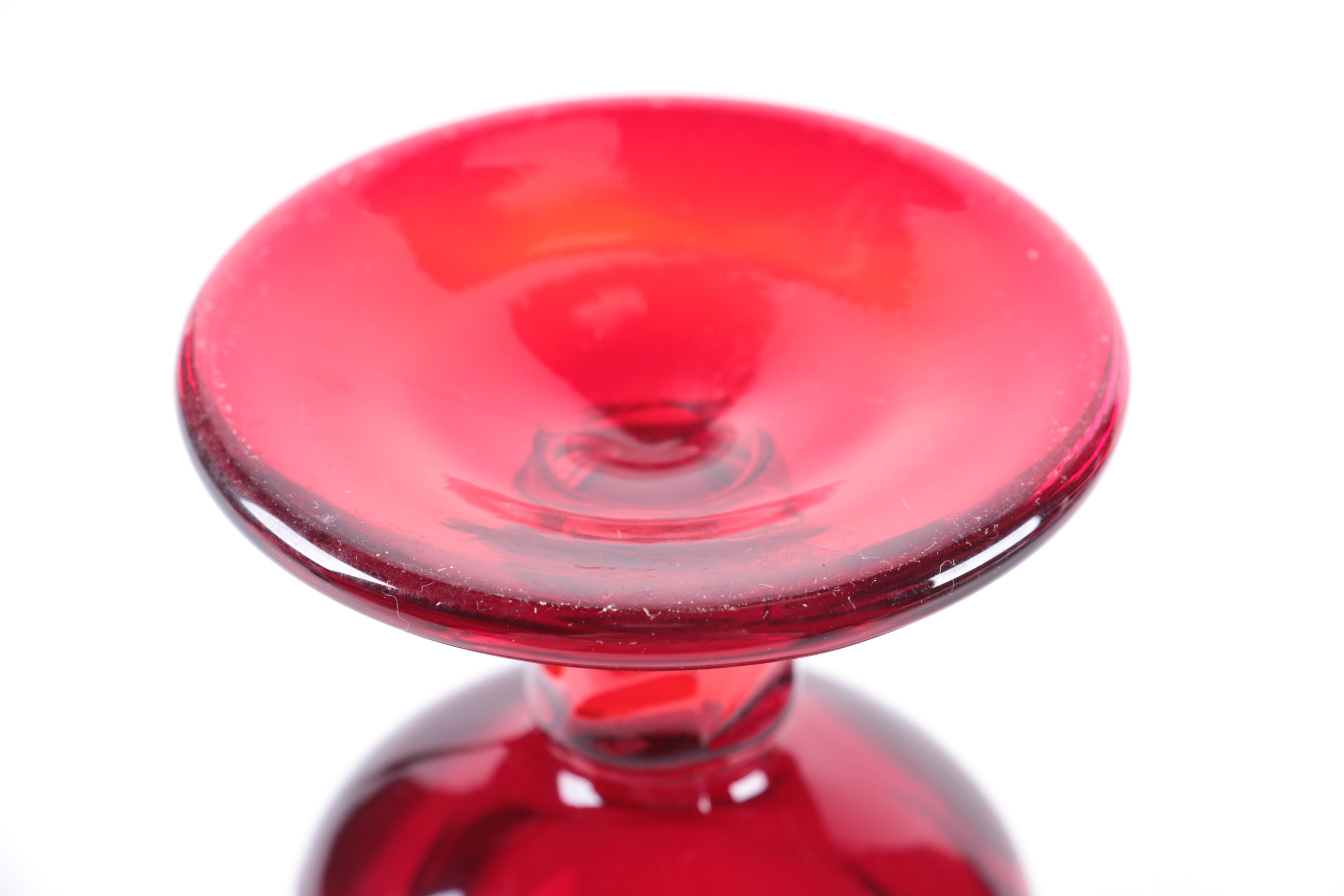 Assorted Colored Red Glass Candle Holders, Lantern, and Vase