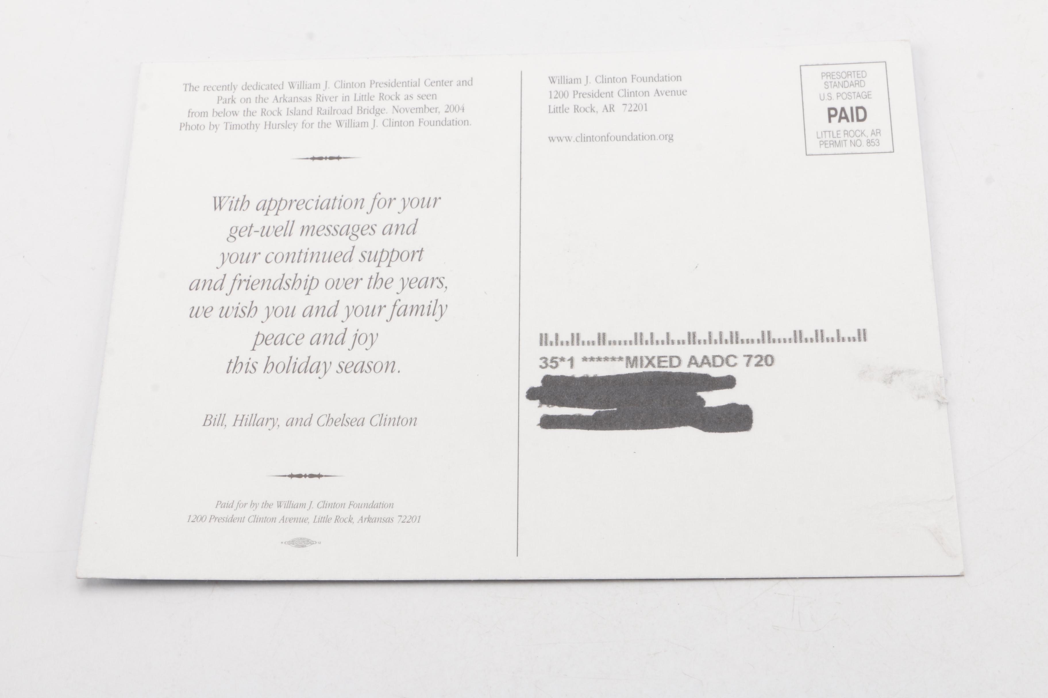 Christmas Cards From Bill and Hillary Clinton Associated Organizations