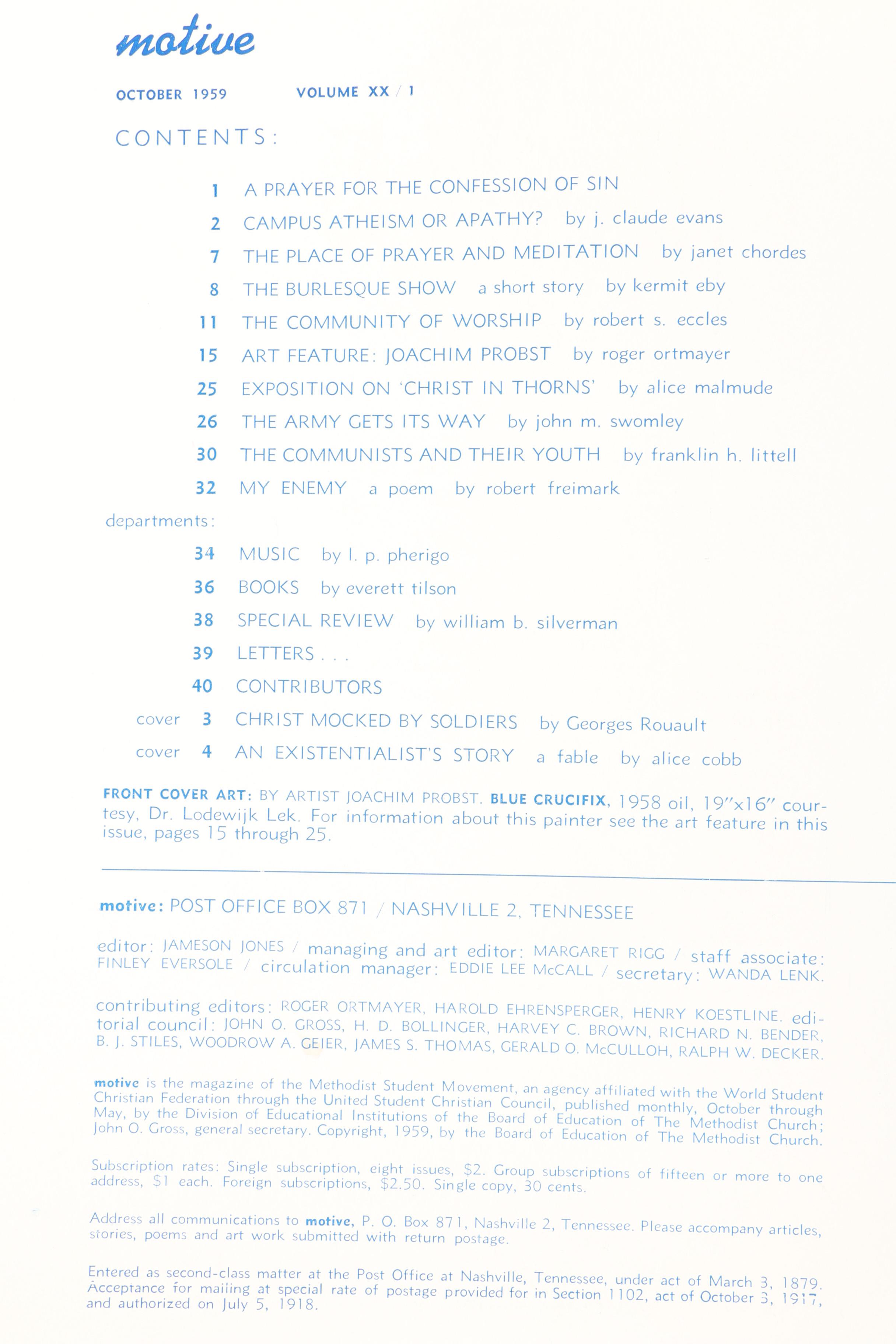 October 1959 Issue of "Motive" Magazine