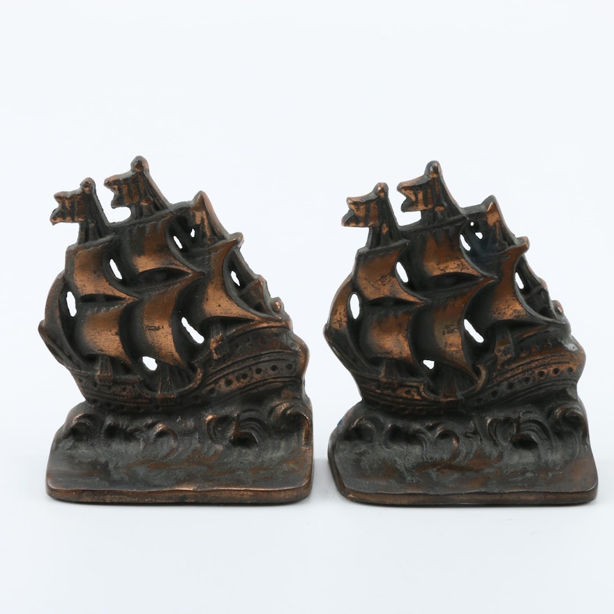 Vintage Iron Ship Bookends