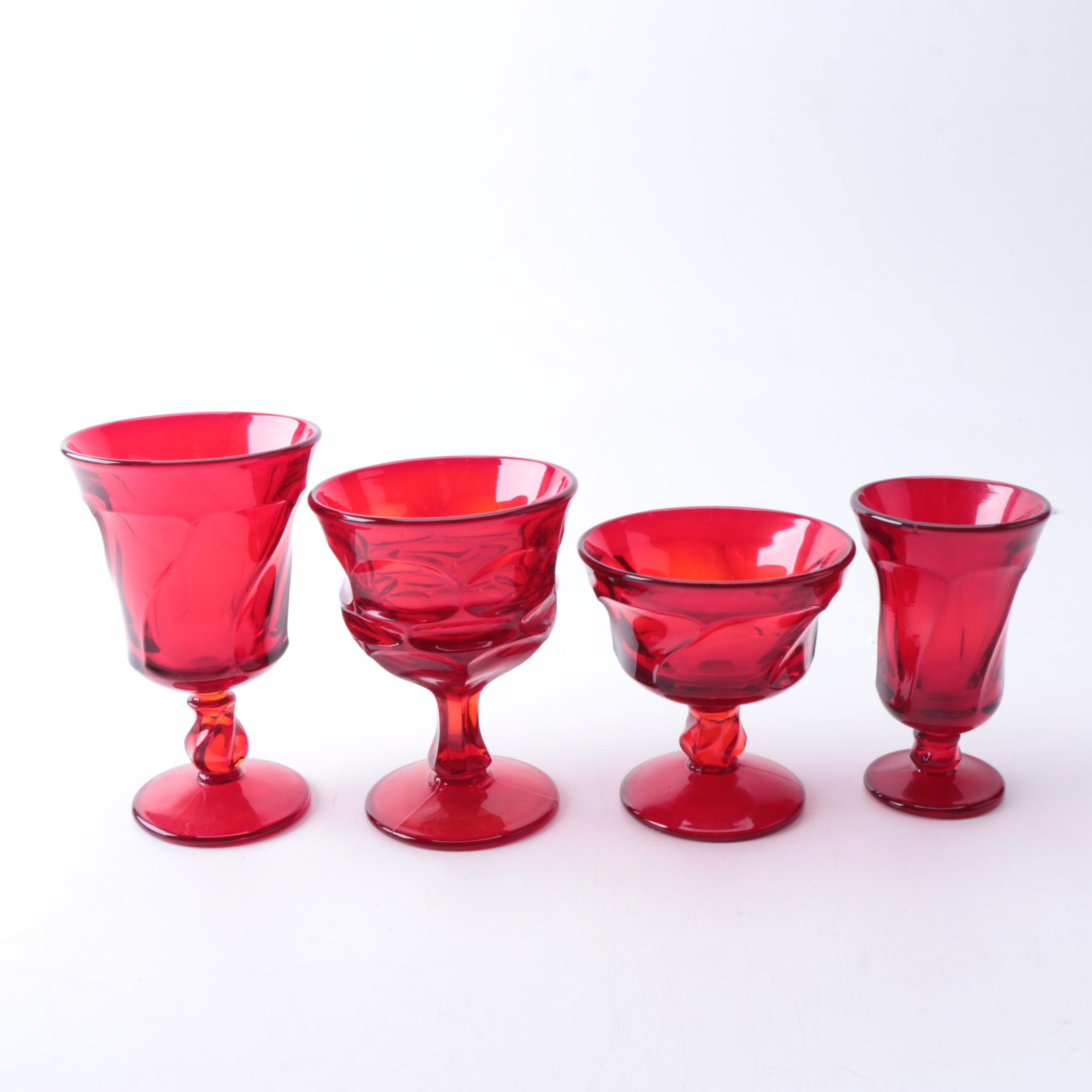Collection of Vintage Fostoria "Argus" Red Glass Stemware