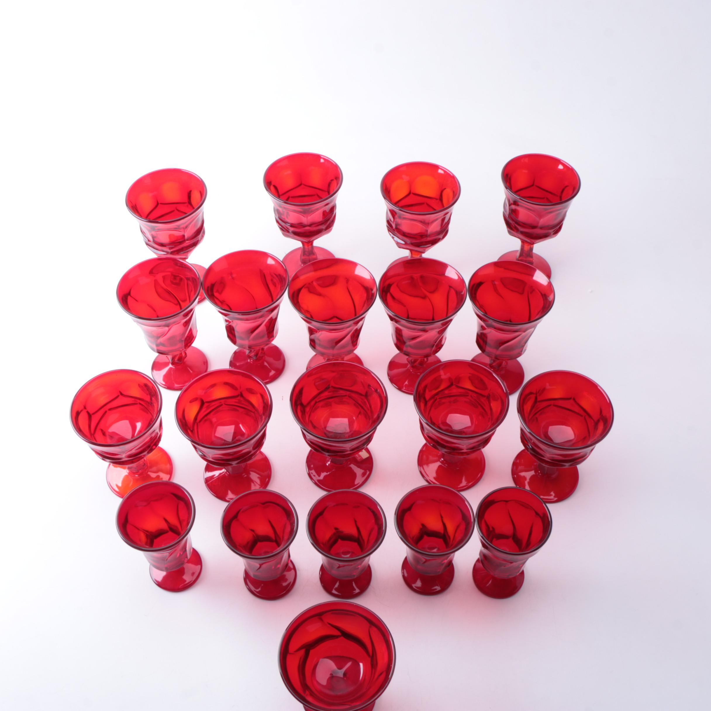 Collection of Vintage Fostoria "Argus" Red Glass Stemware