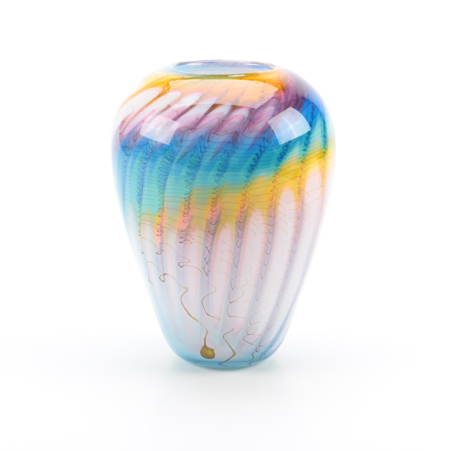 Bruce Freund Hand Blown Art Glass Vase