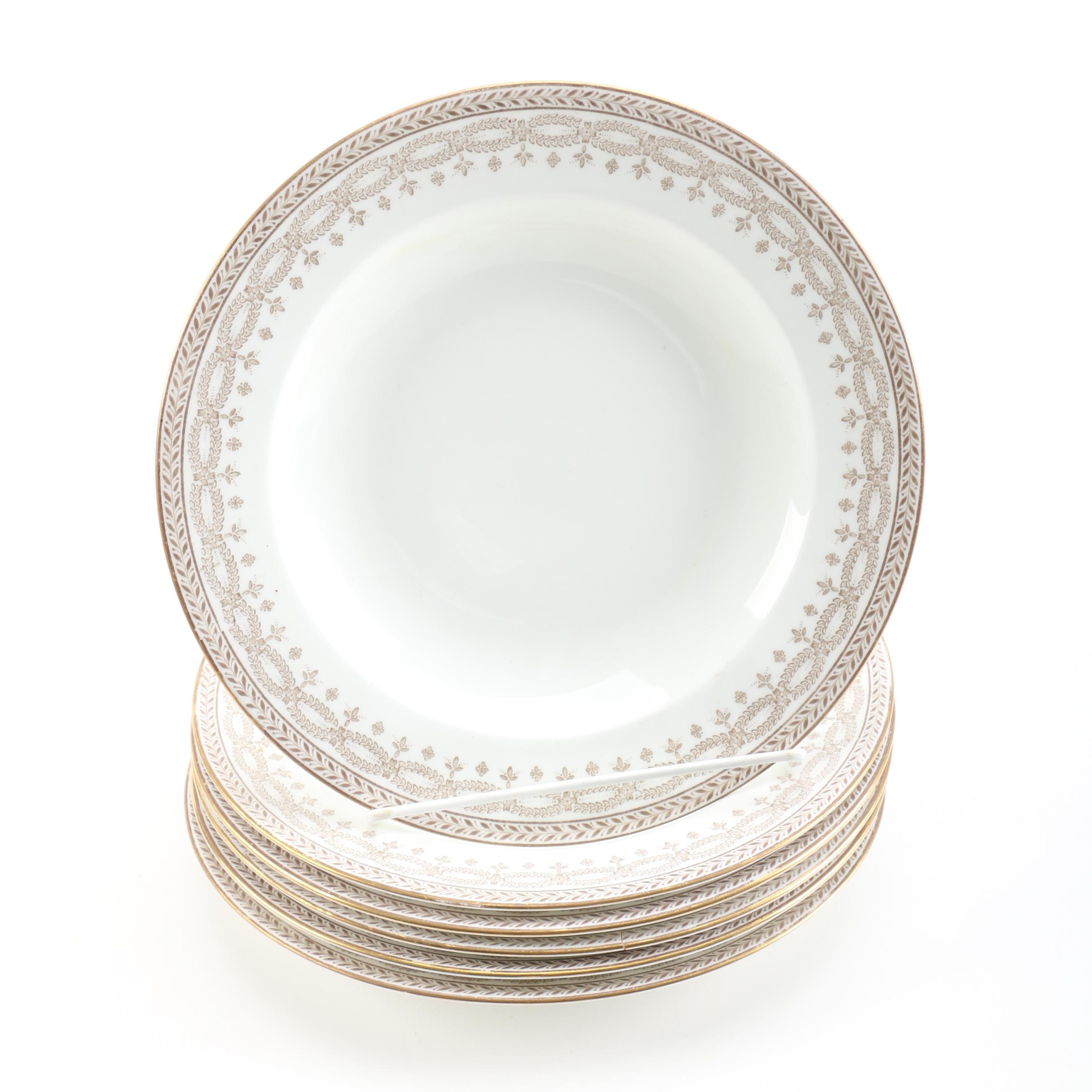 Wedgwood Gilt Laurel Leaf Porcelain Rimmed Soup Bowls