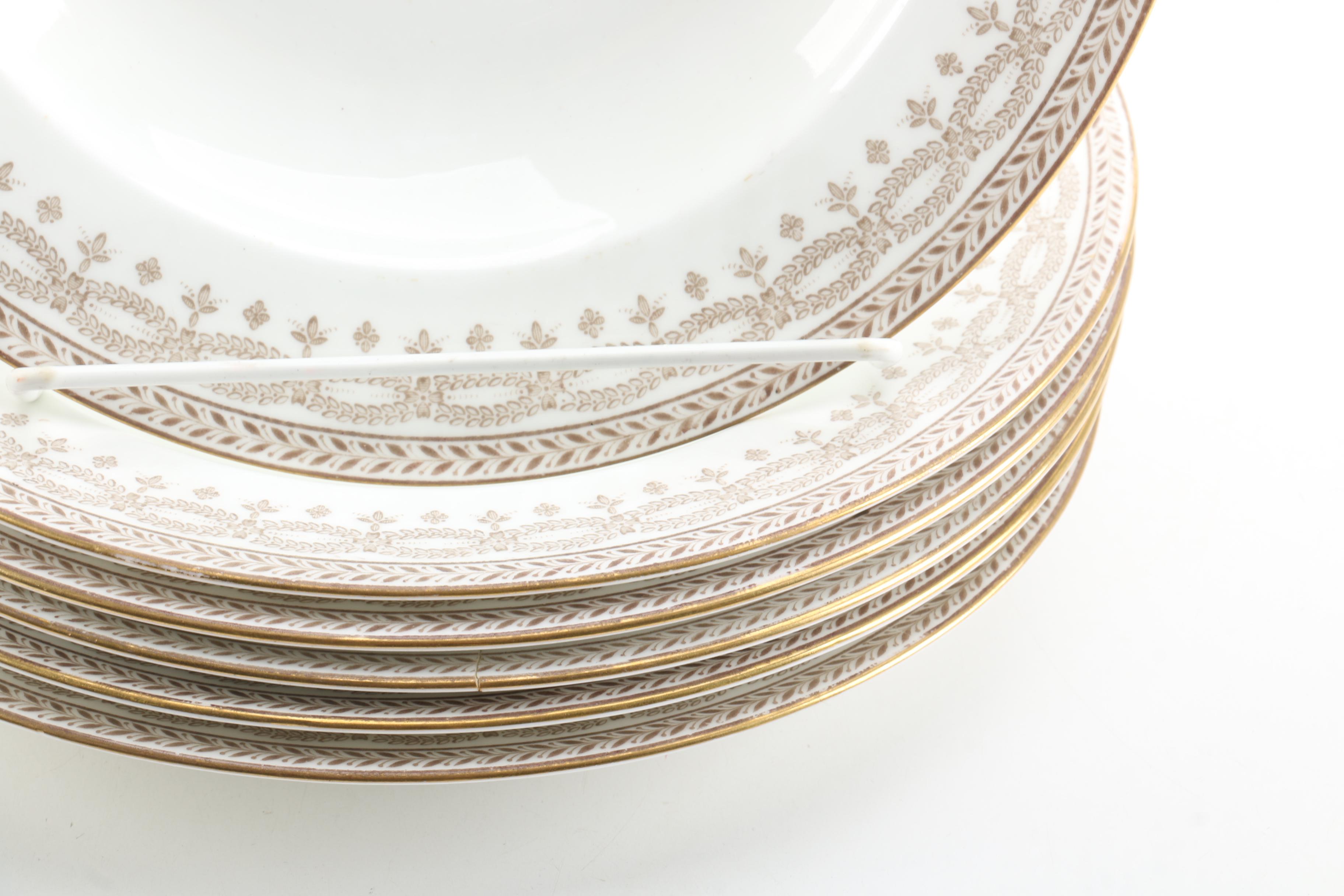 Wedgwood Gilt Laurel Leaf Porcelain Rimmed Soup Bowls