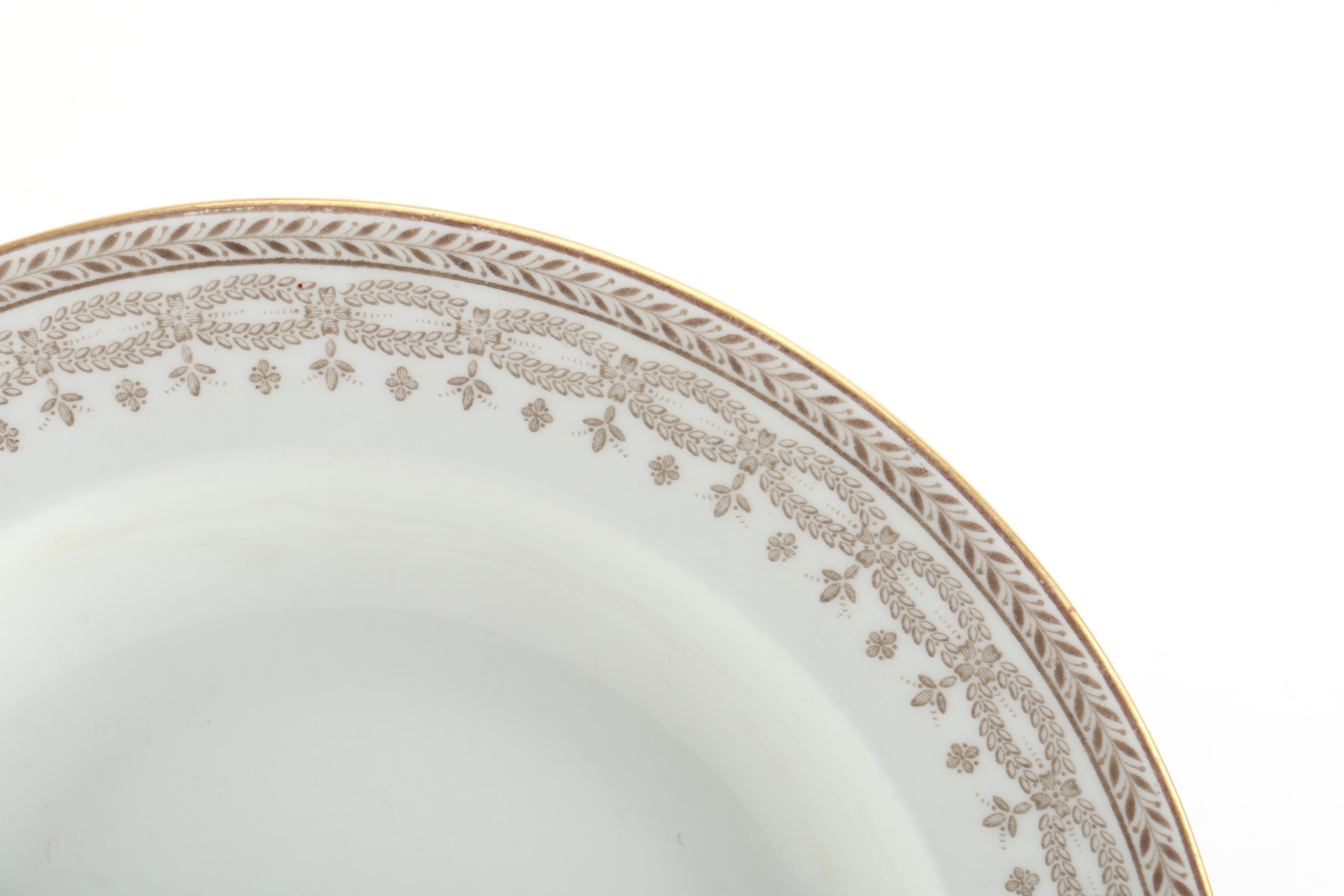 Wedgwood Gilt Laurel Leaf Porcelain Rimmed Soup Bowls