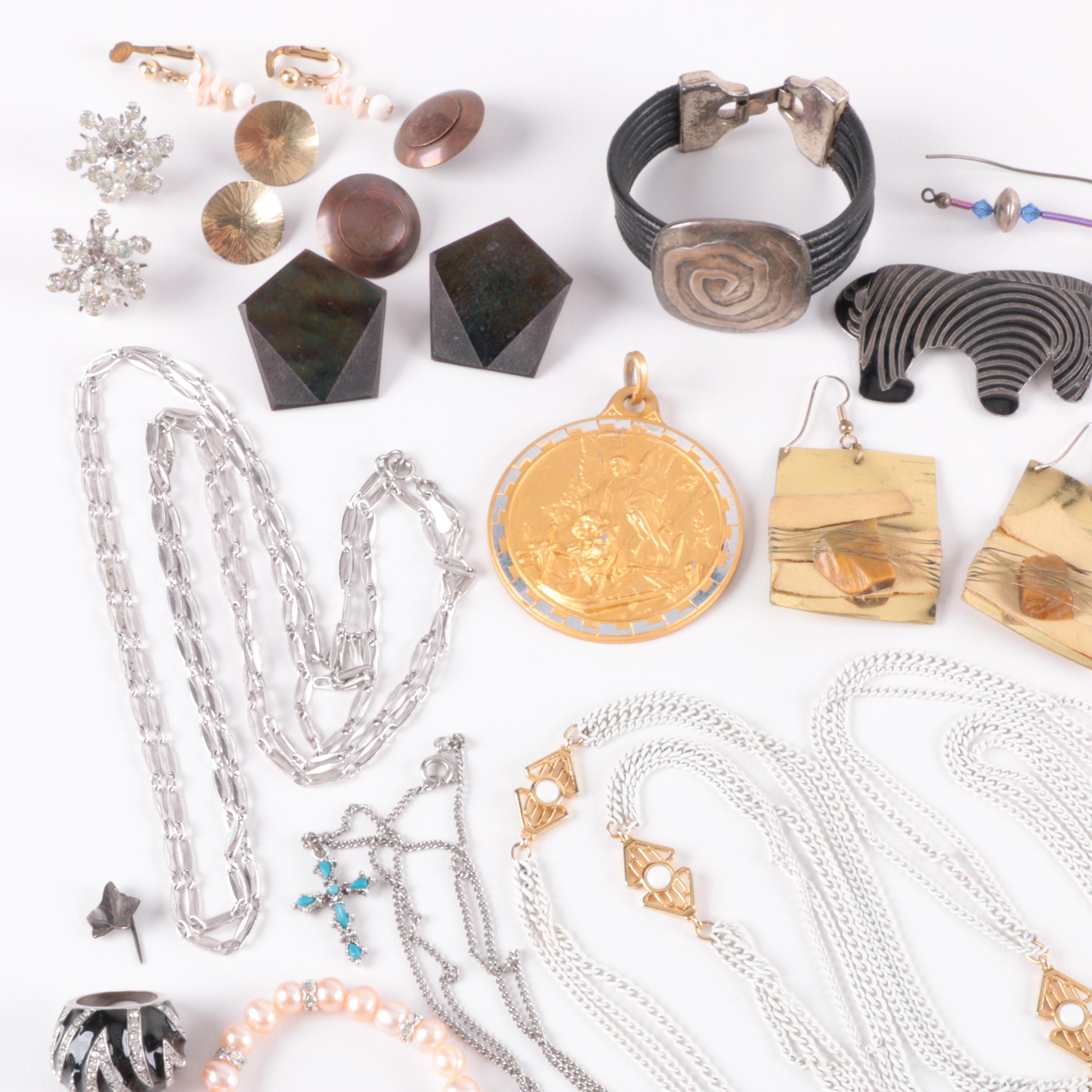 Silver and Gold Tone Jewelry Assortment Including Trifari and Alice Seely