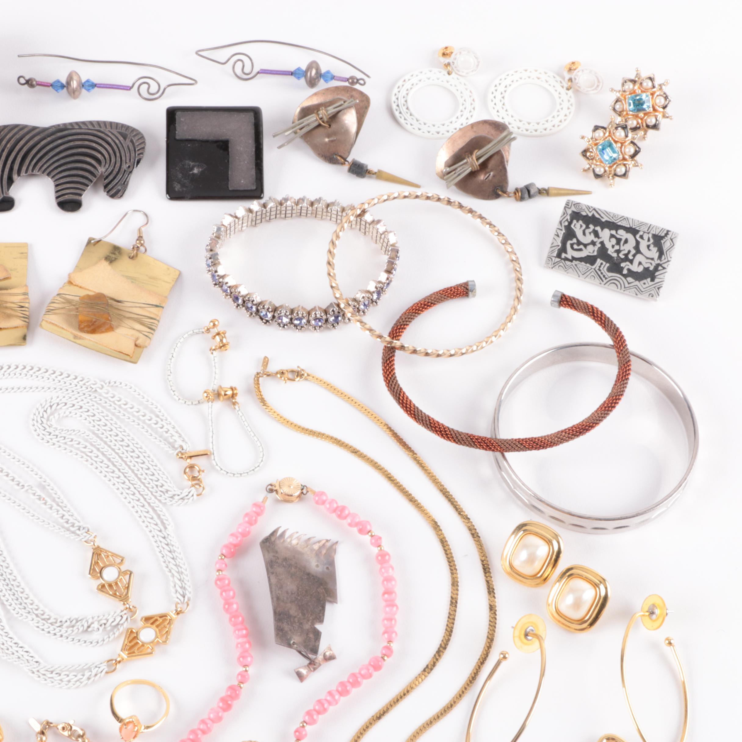 Silver and Gold Tone Jewelry Assortment Including Trifari and Alice Seely