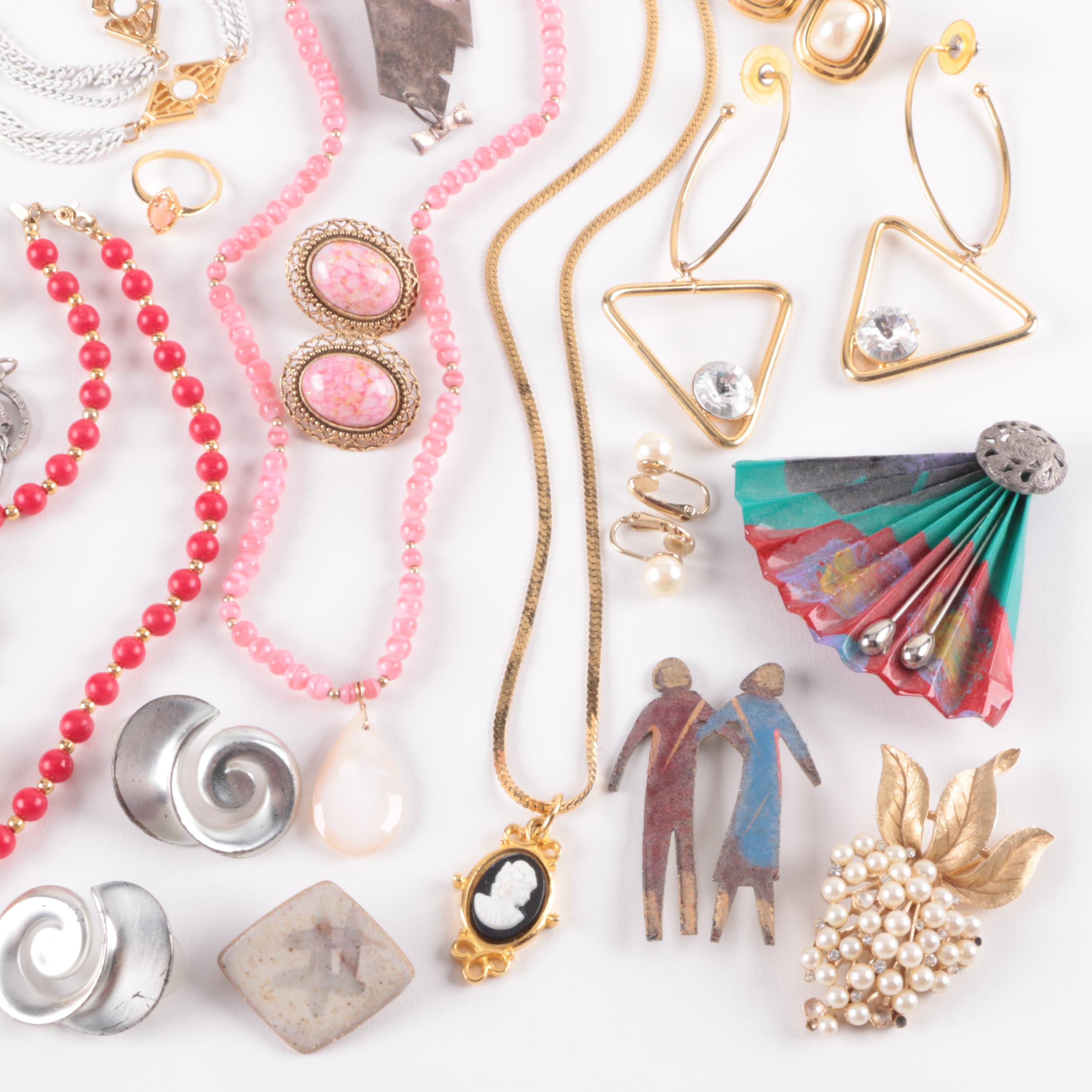 Silver and Gold Tone Jewelry Assortment Including Trifari and Alice Seely