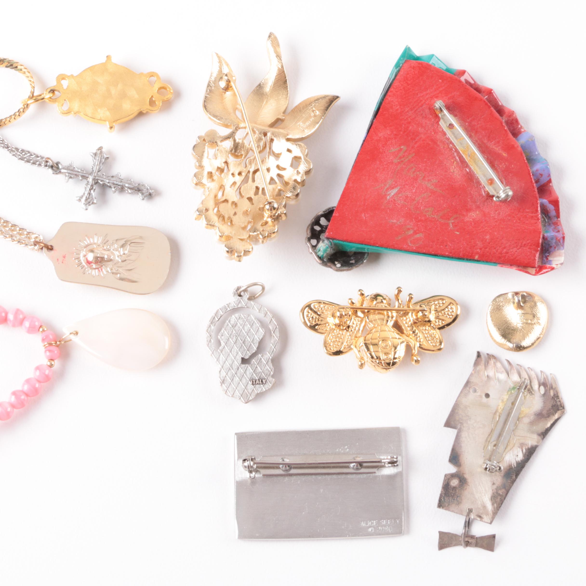 Silver and Gold Tone Jewelry Assortment Including Trifari and Alice Seely