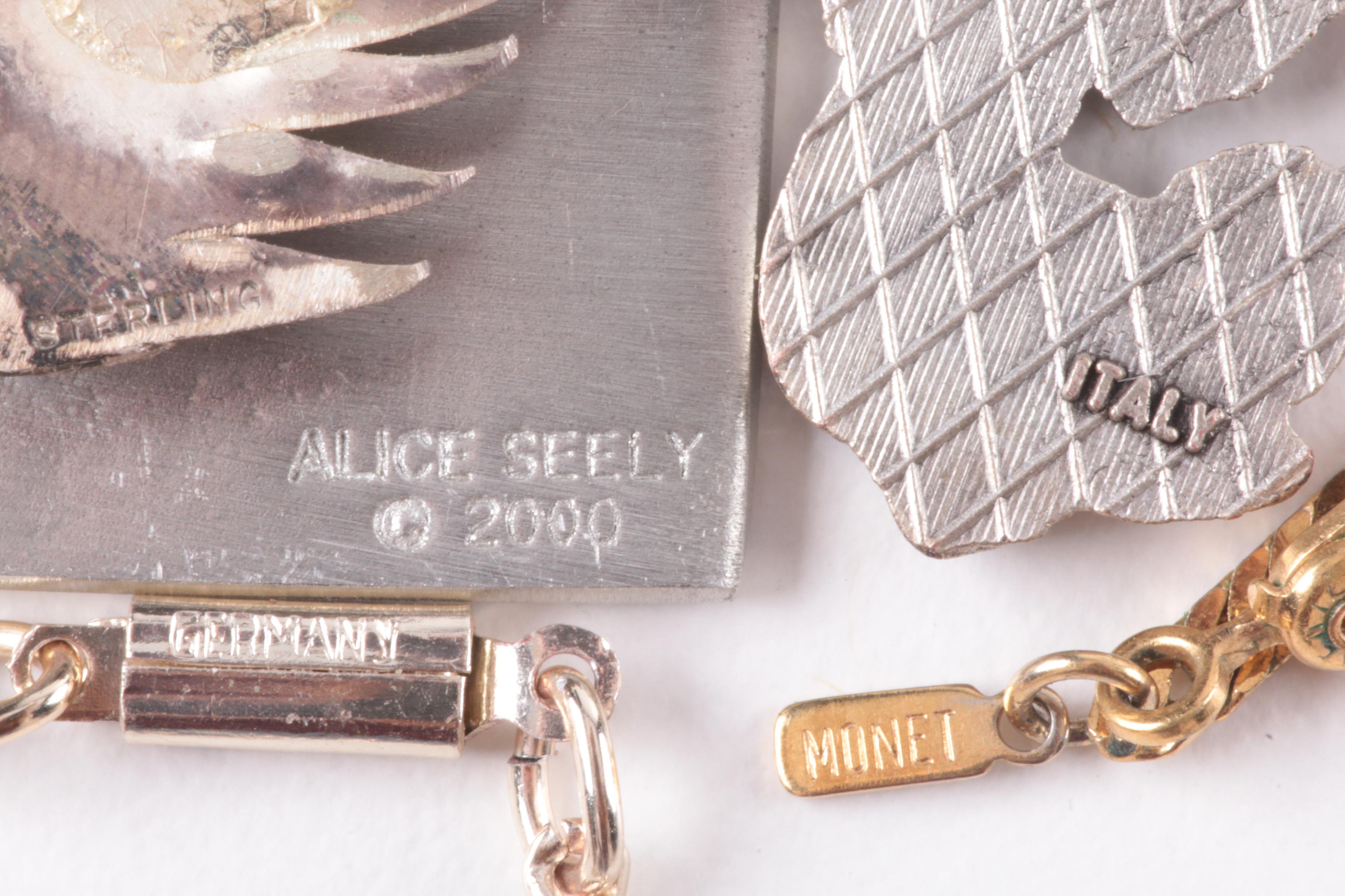 Silver and Gold Tone Jewelry Assortment Including Trifari and Alice Seely