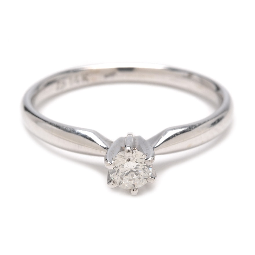 14K White Gold Diamond Solitaire Ring