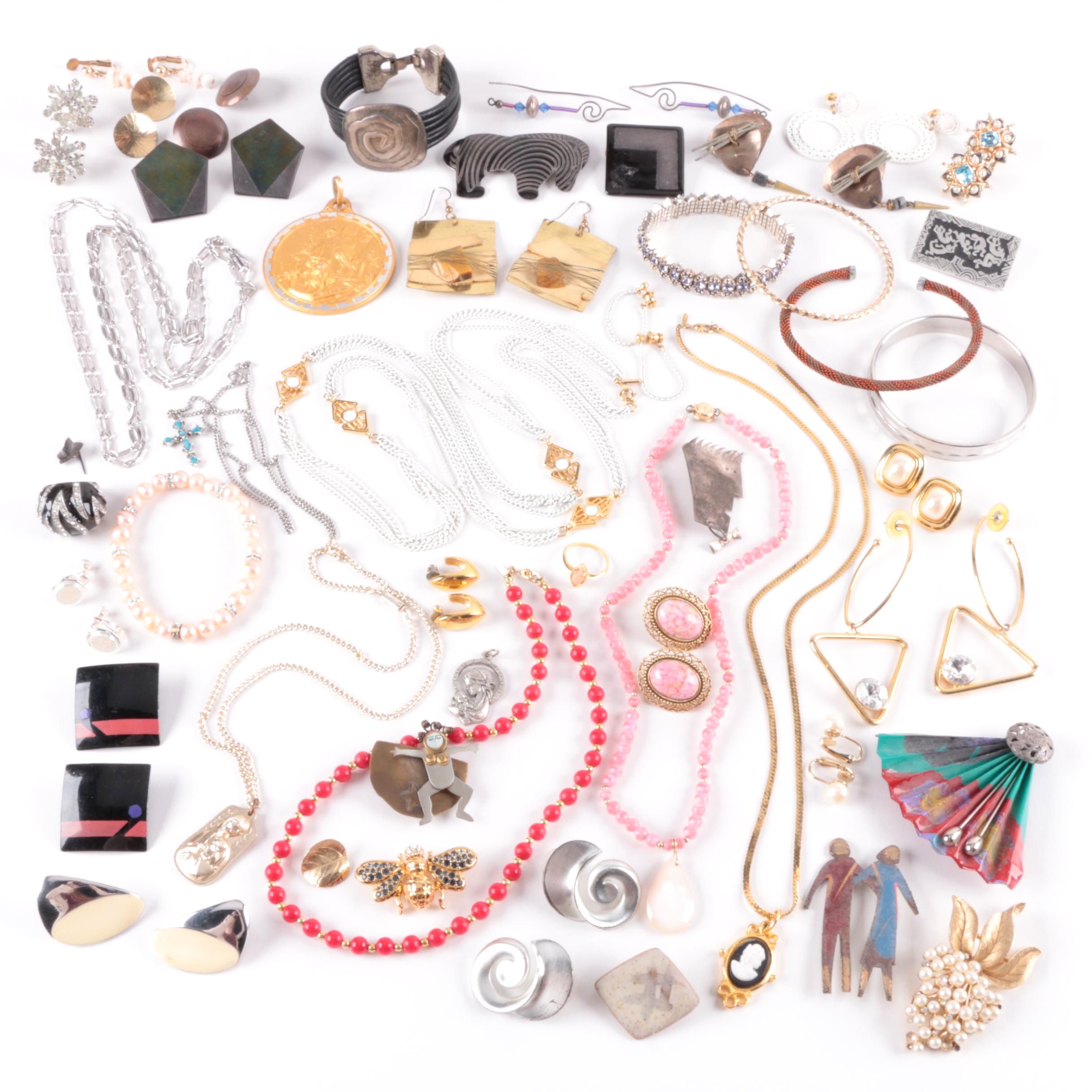 Silver and Gold Tone Jewelry Assortment Including Trifari and Alice Seely