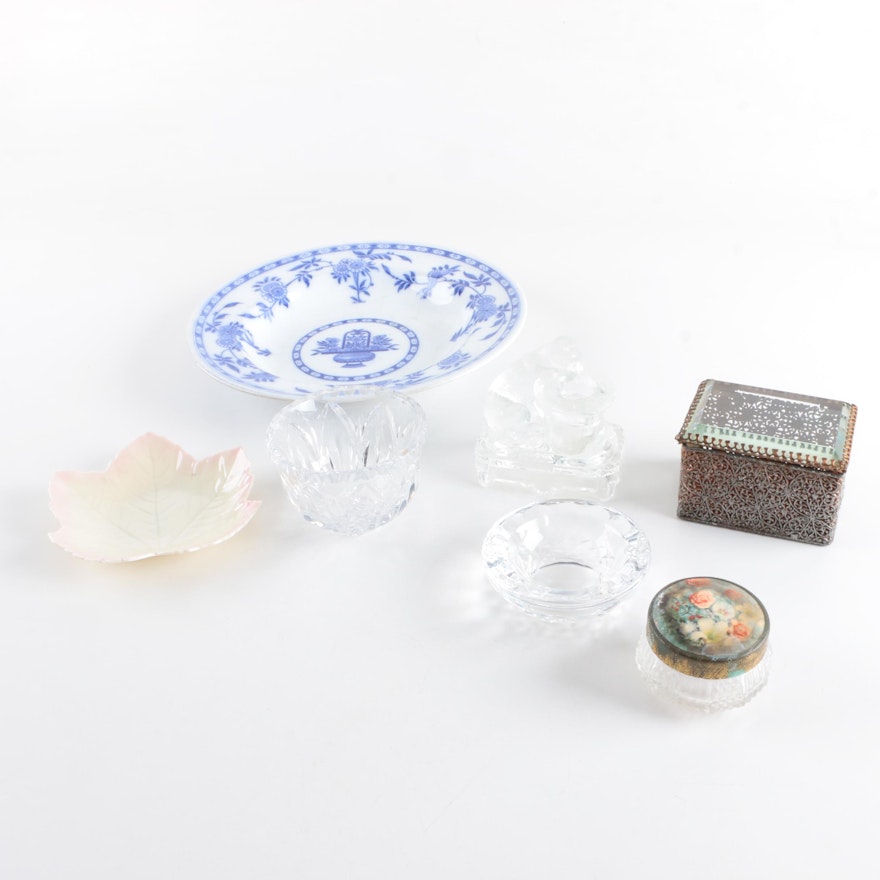 Assortment of Decorative Trinket Dishes Including Belleek and Delft
