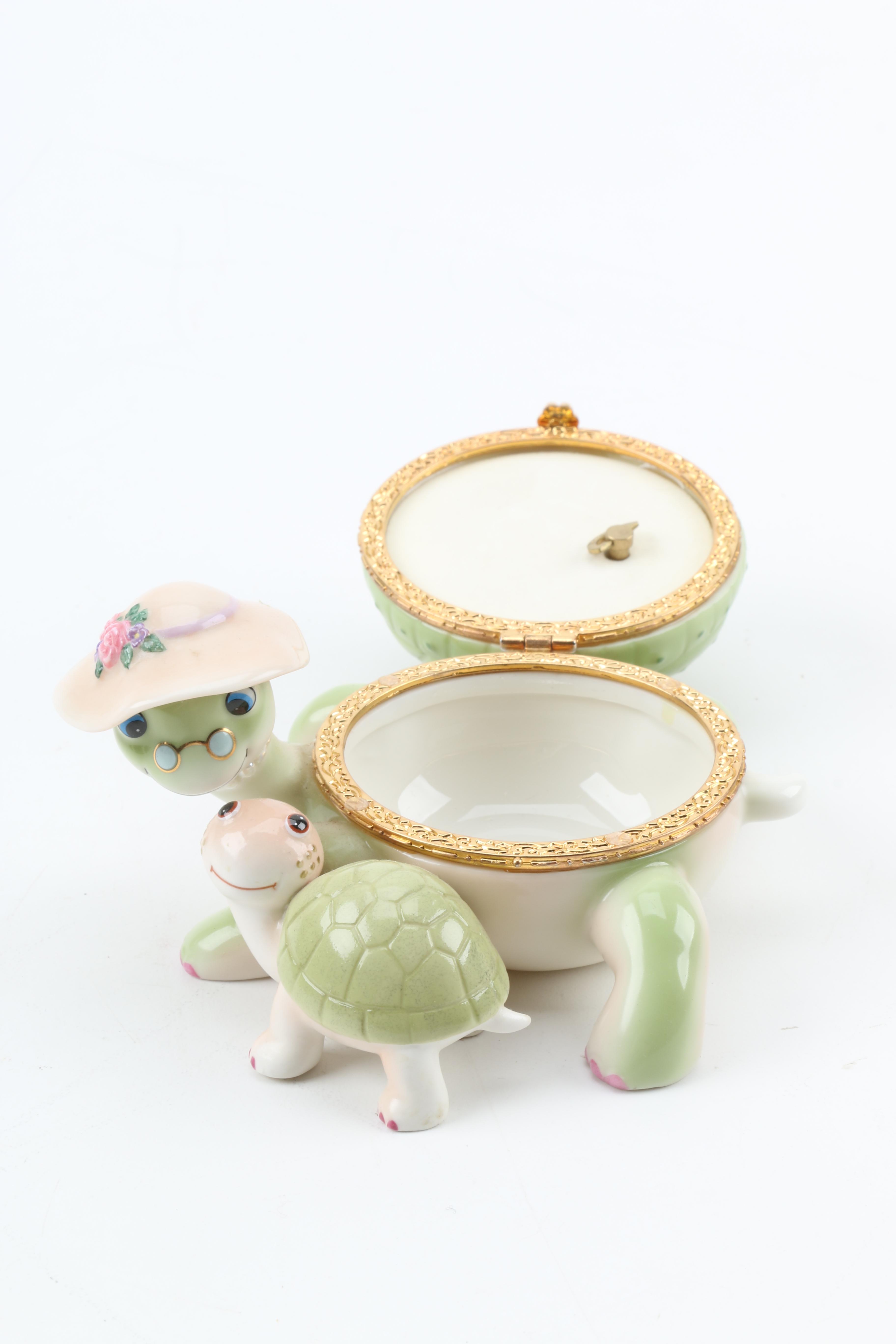 Bradford Exchange Porcelain Turtle Musical Trinket Boxes