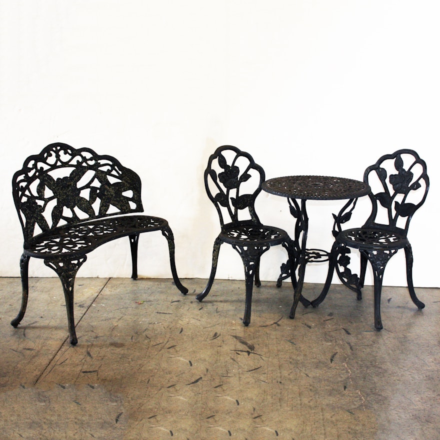 Victorian Style Cast Iron Bench and Bistro Set