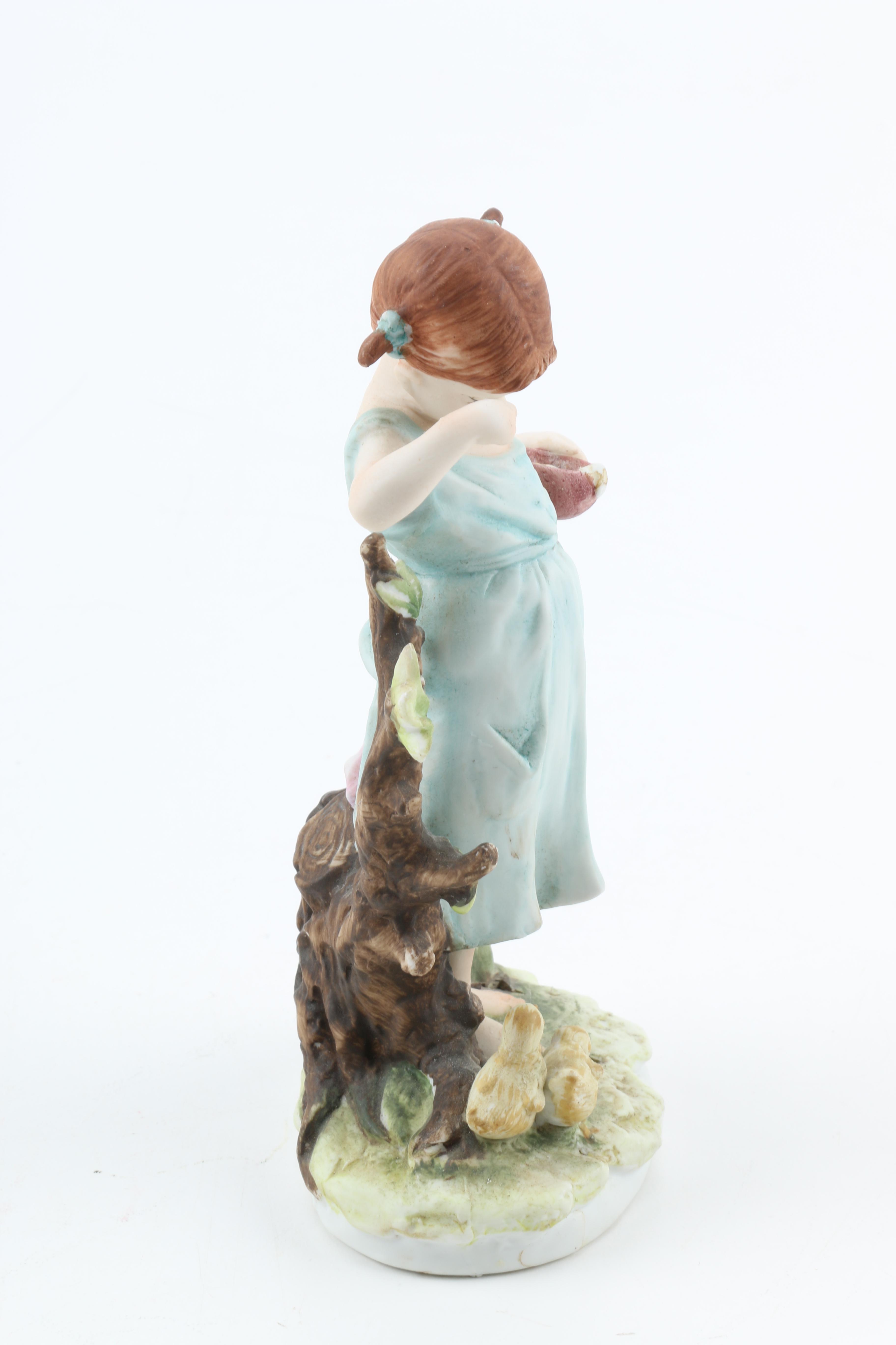 Lefton Figurine of Girl Feeding Birds