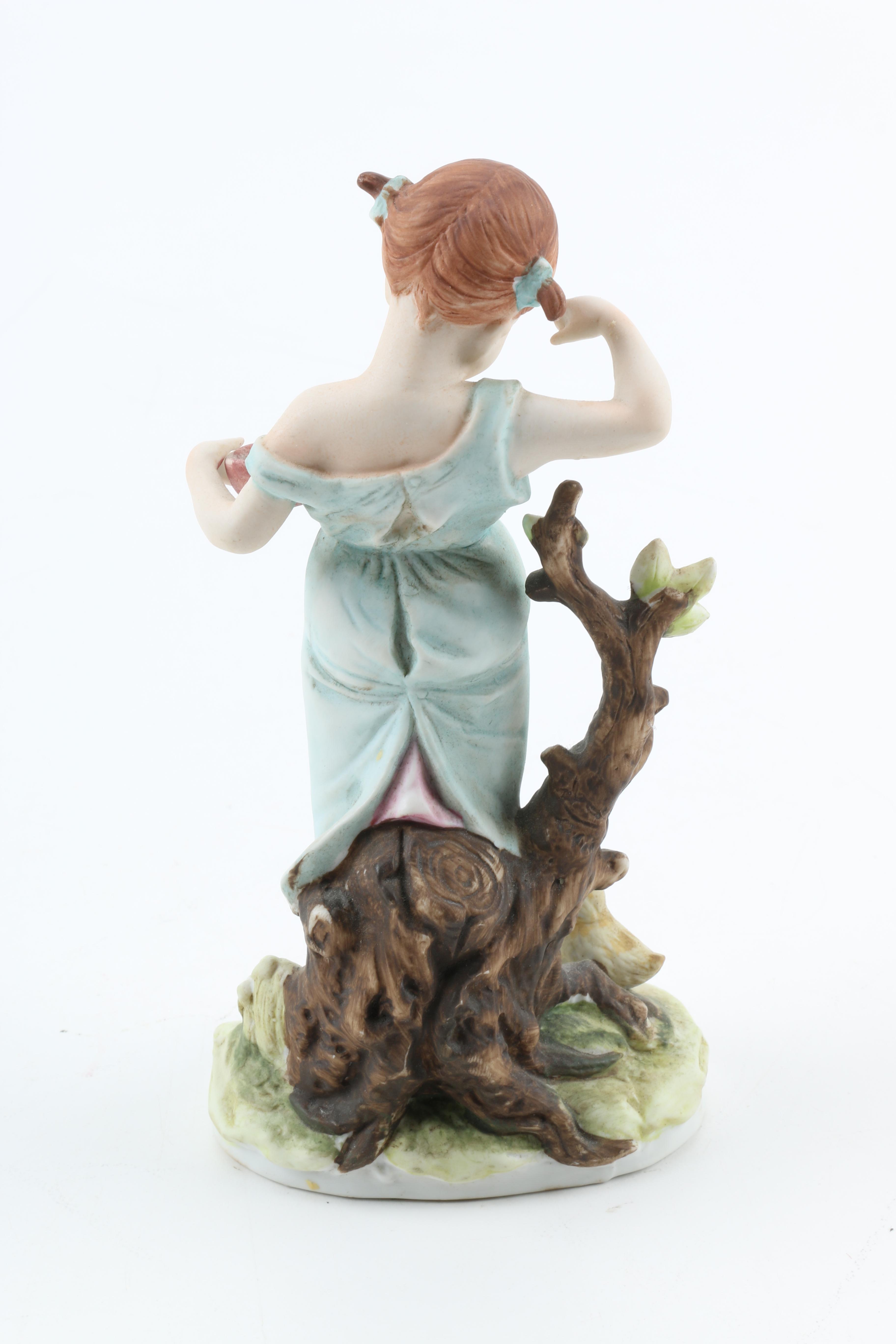 Lefton Figurine of Girl Feeding Birds