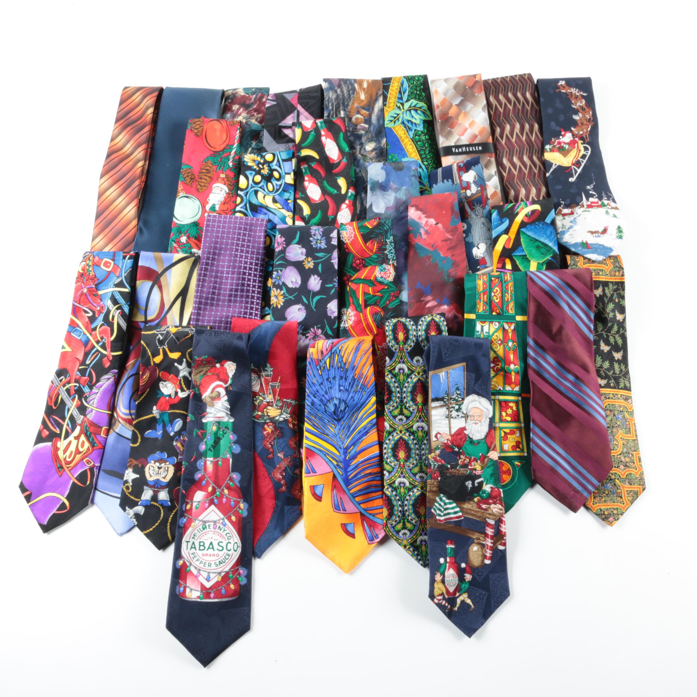 Men's Vintage Neckties Including Silk and Novelty Prints