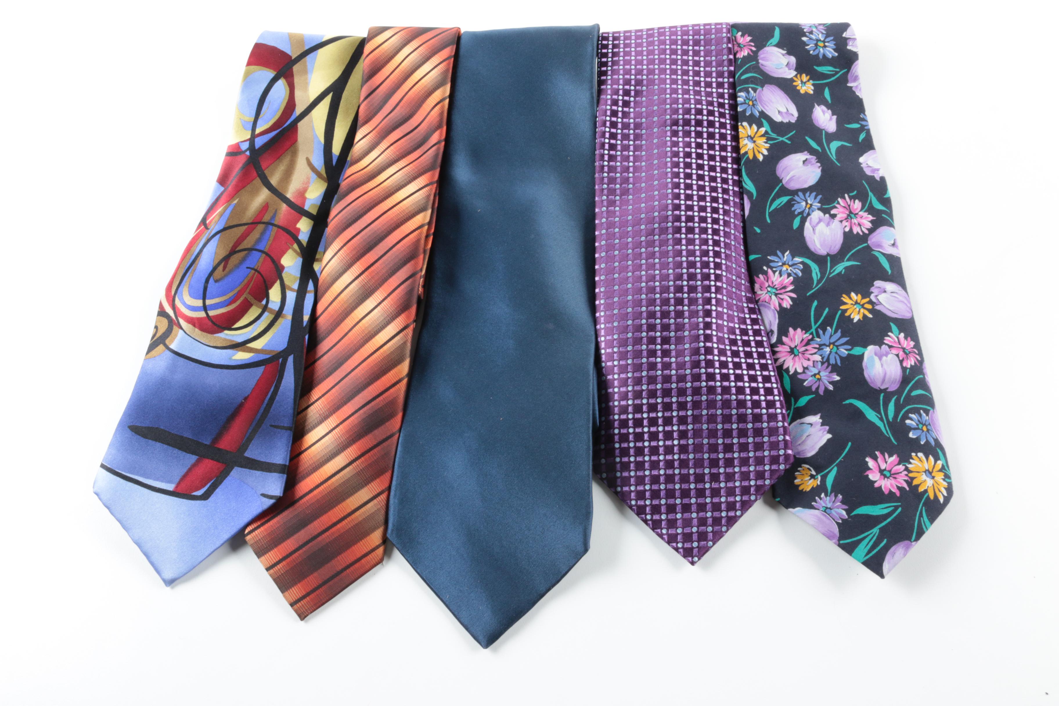 Men's Vintage Neckties Including Silk and Novelty Prints