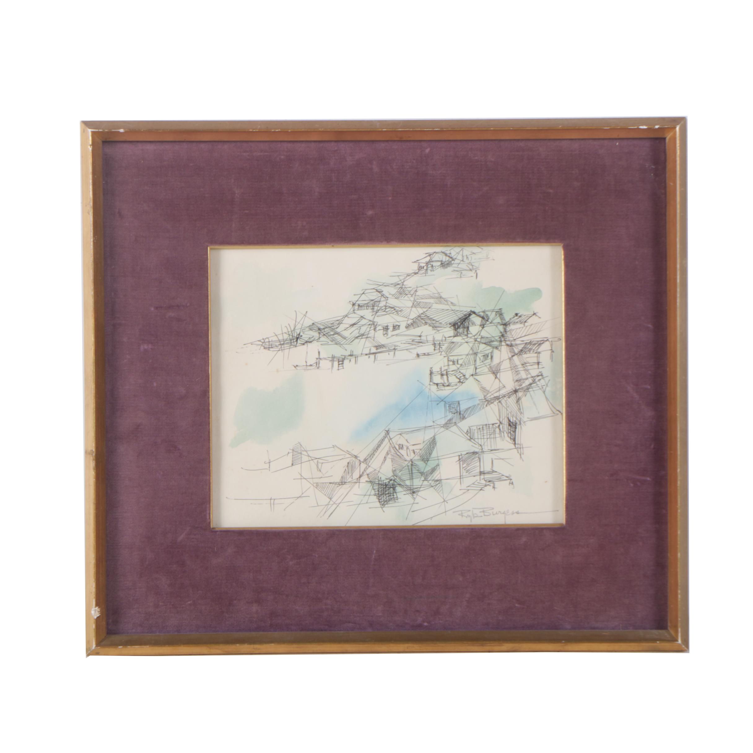 Ryk Burgess Ink and Watercolor Landscape