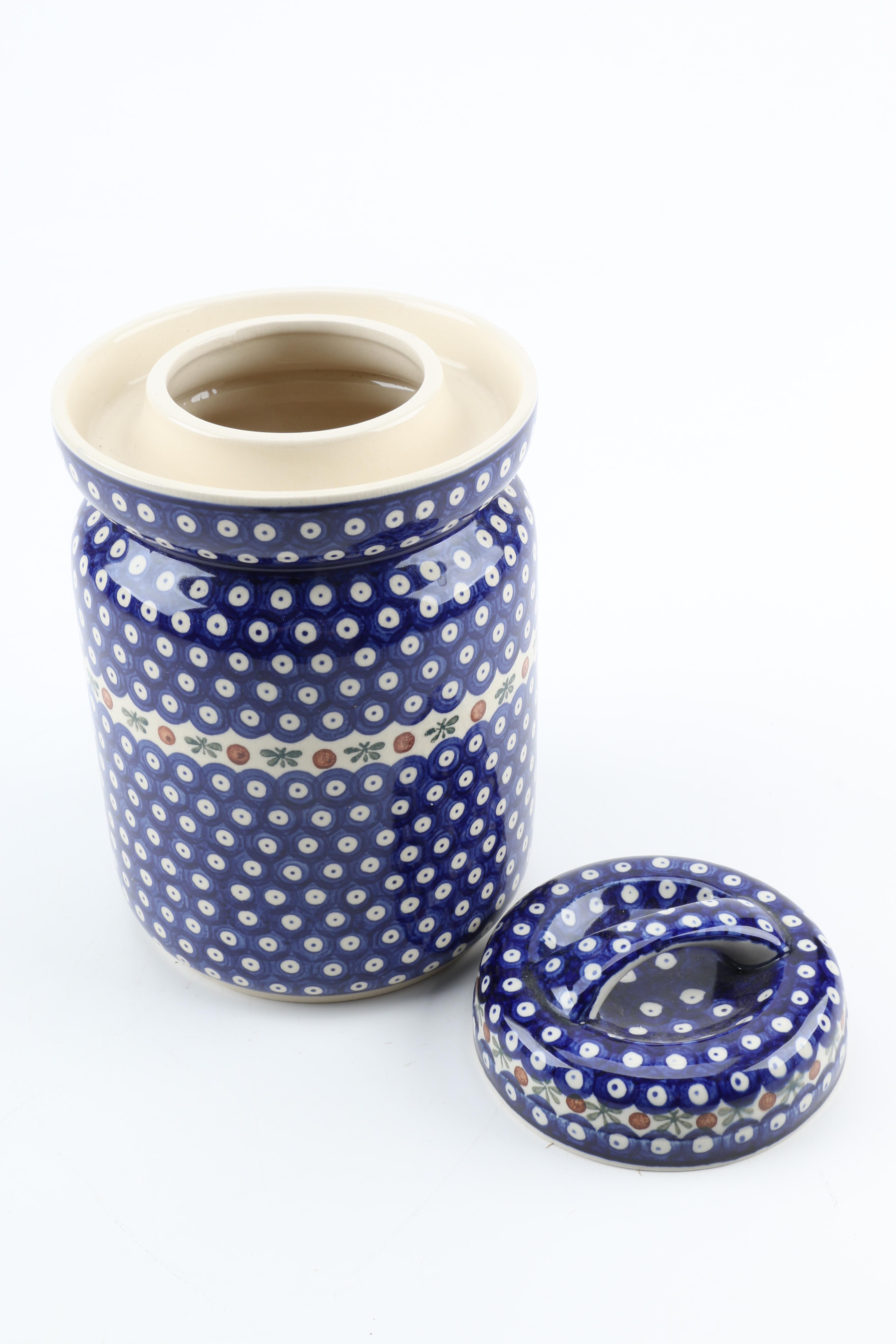 Boleslawiec "Eyespot" Polish Stoneware Canister With Lid