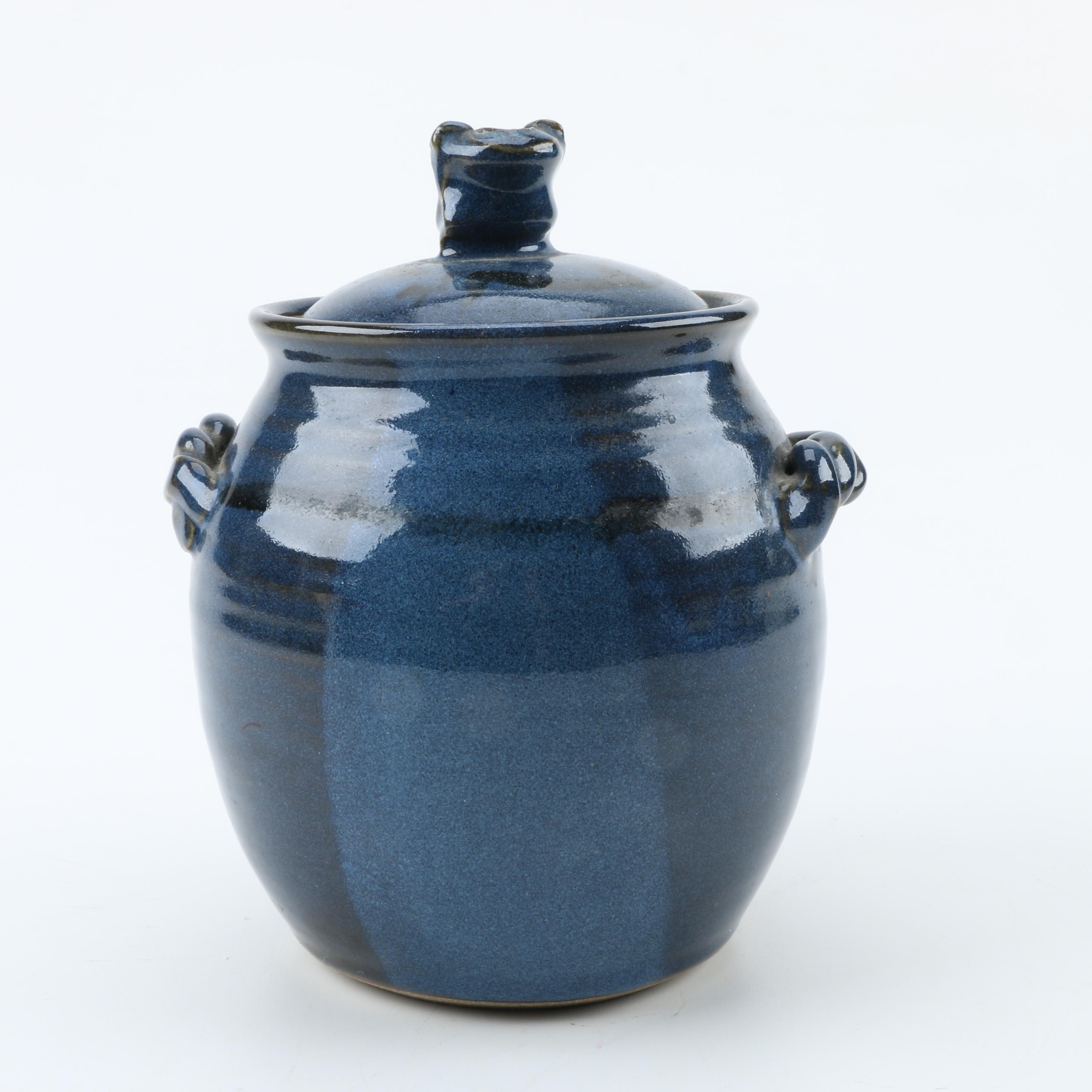 Signed Hand Thrown Lidded Stoneware Jar