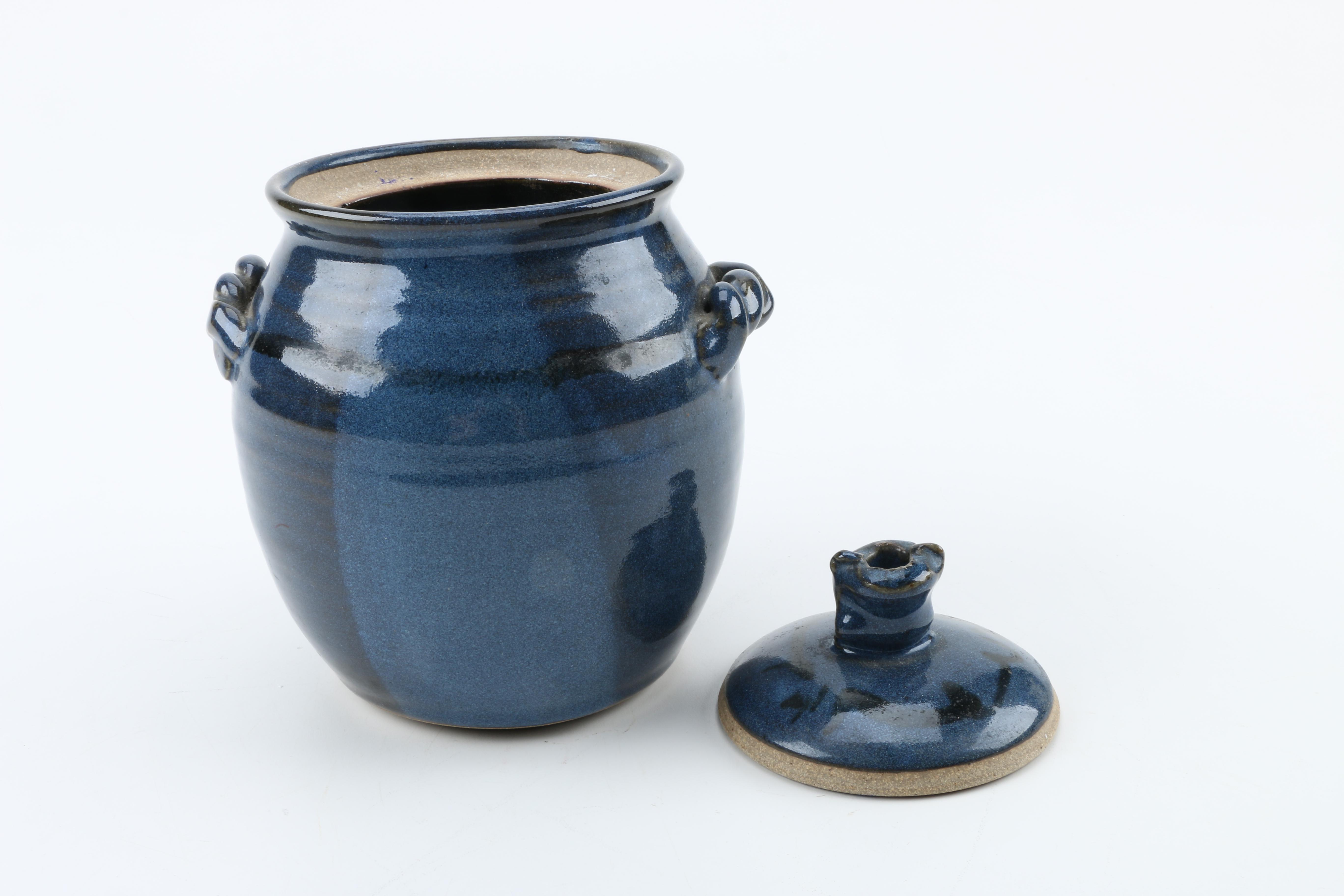Signed Hand Thrown Lidded Stoneware Jar