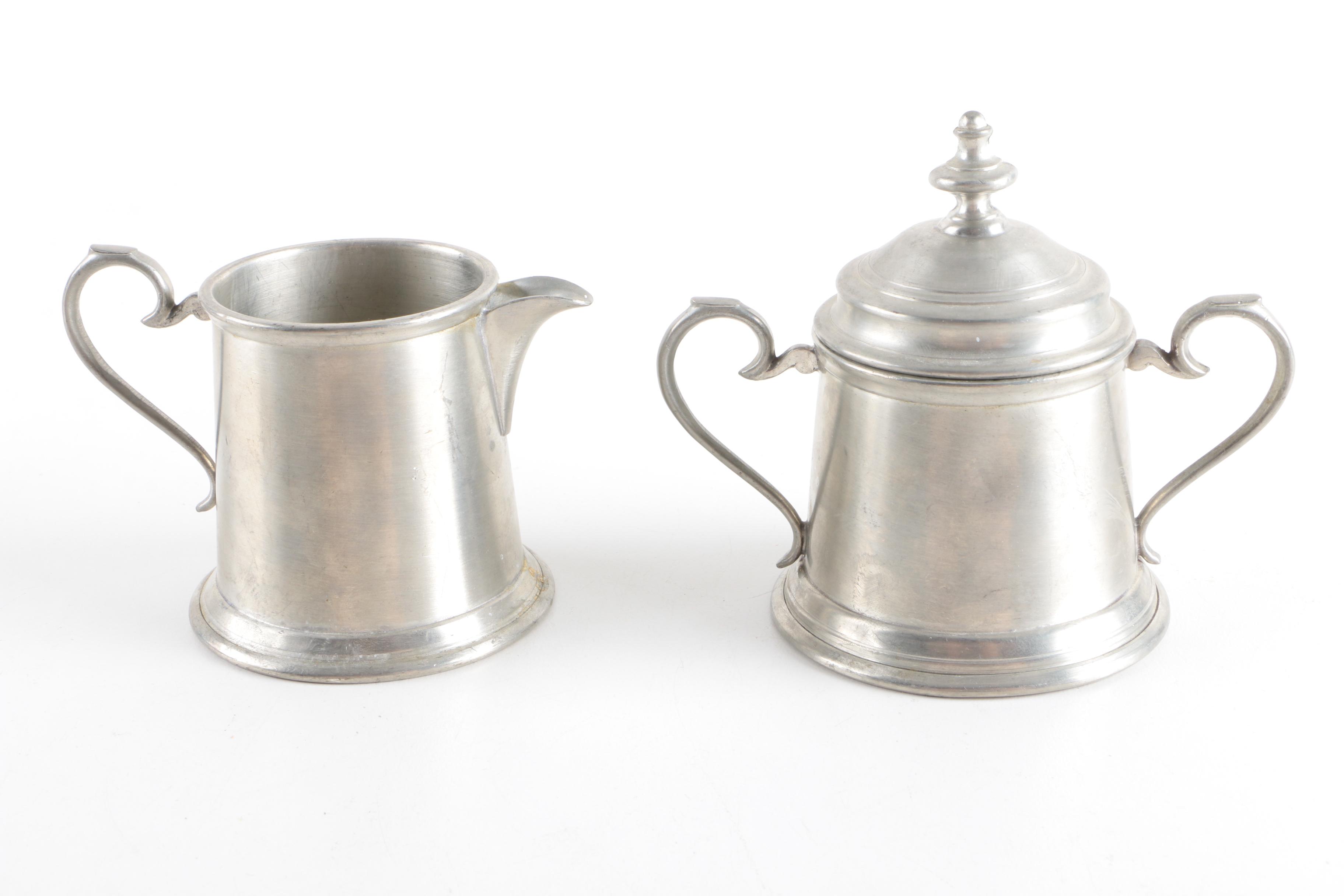 Royal Holland Pewter Pitcher with Leonard English Pewter Creamer and Sugar Bowl