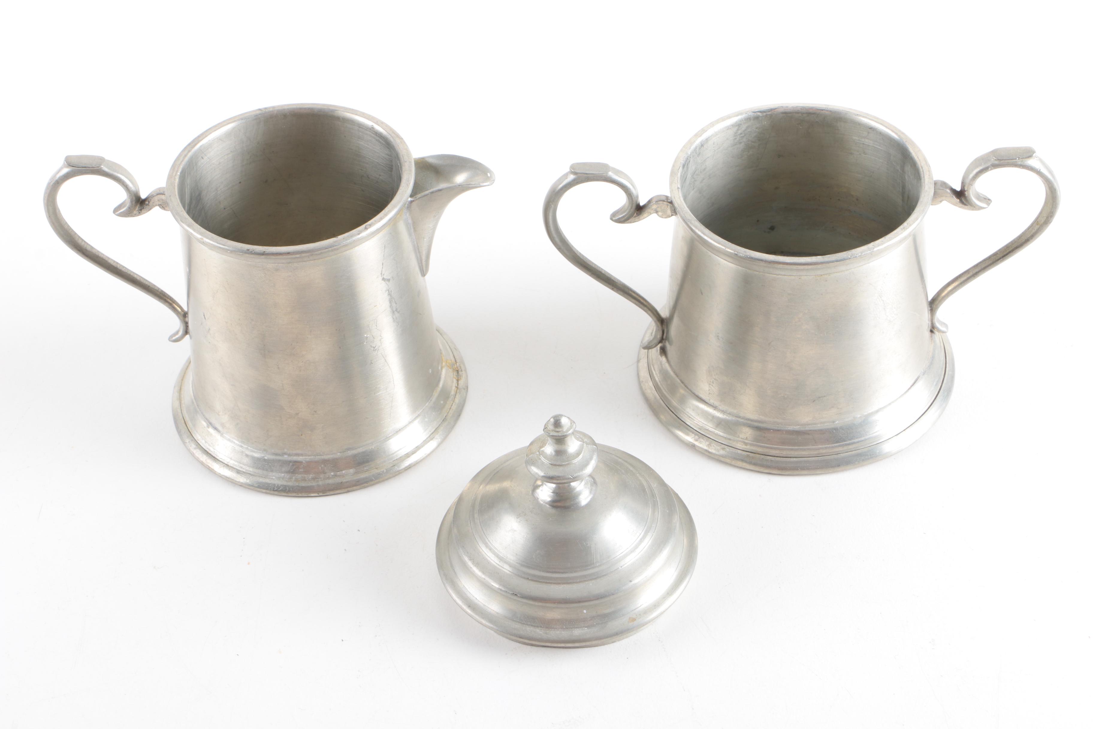 Royal Holland Pewter Pitcher with Leonard English Pewter Creamer and Sugar Bowl