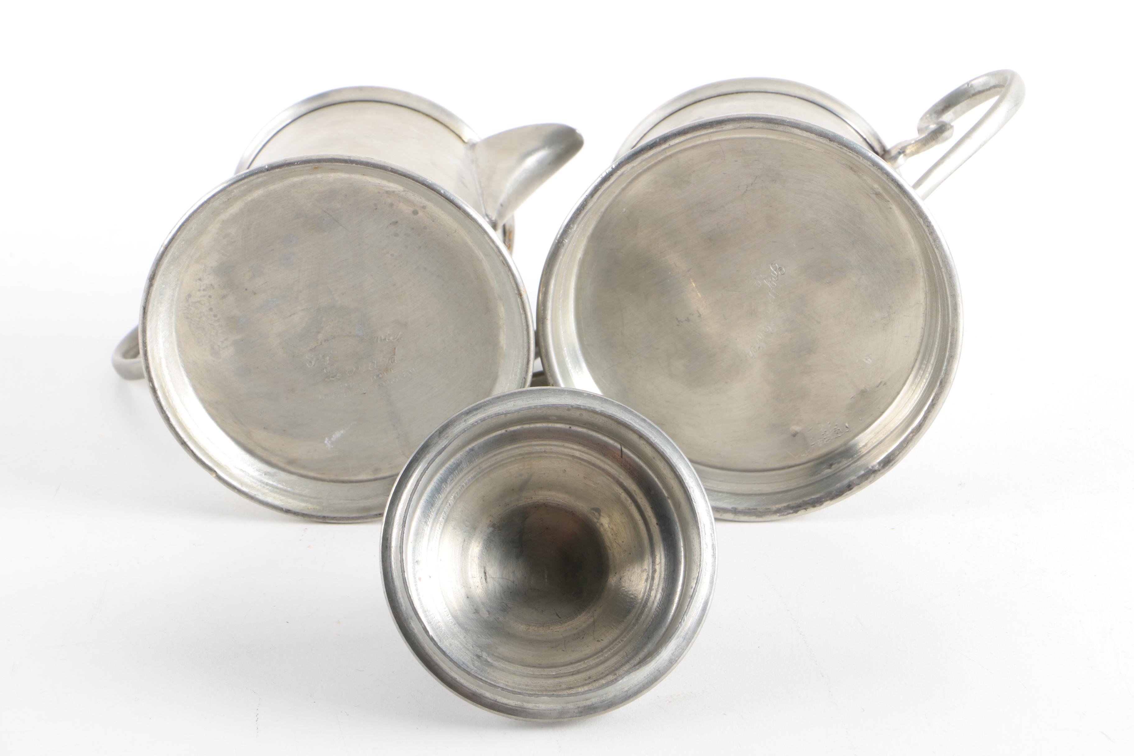 Royal Holland Pewter Pitcher with Leonard English Pewter Creamer and Sugar Bowl