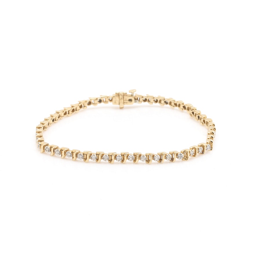 14K Yellow Gold Diamond Tennis Bracelet