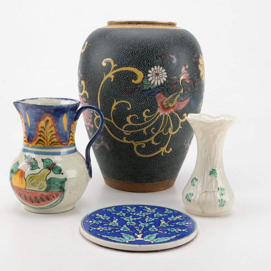 Japanese Moriage Vase and Other Tableware Including Belleek