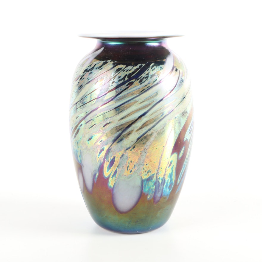 David Tate Signed Art Glass Vase