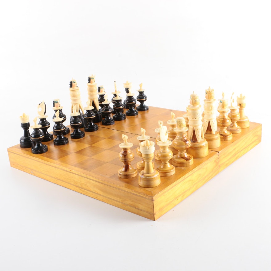 Wood and Bone Chess Set