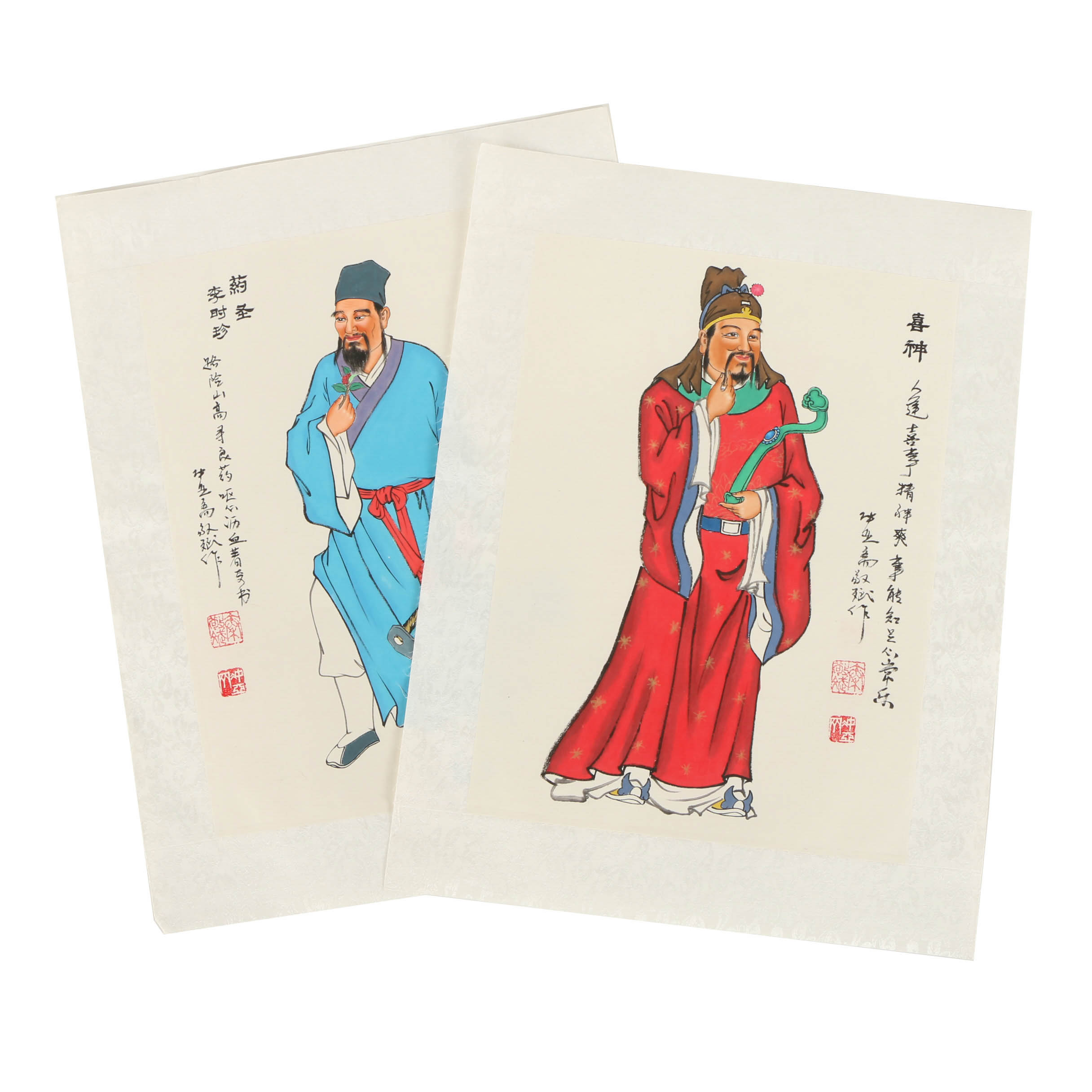 Chinese Ink and Watercolor Paintings of Shennong and Lu Xing