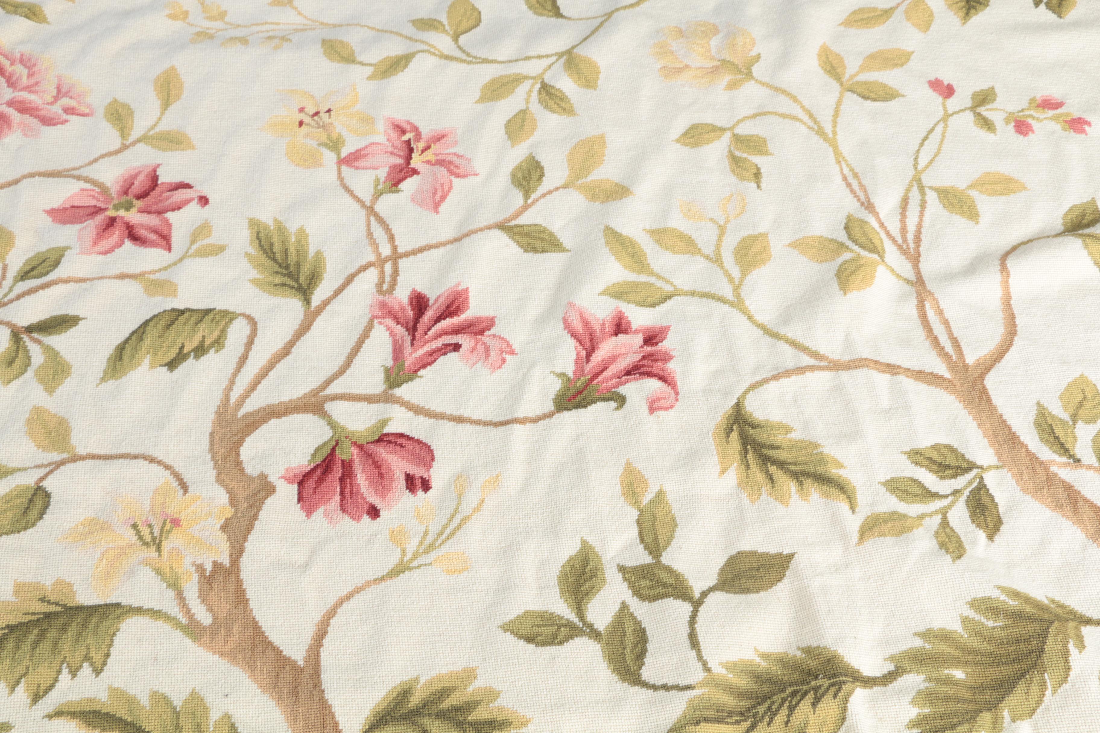 Needlepoint Floral Wool Room Size Rug