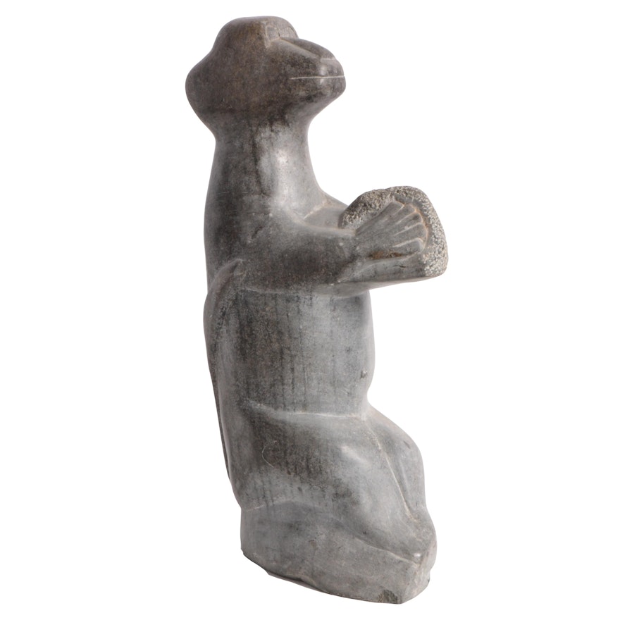 African Style Carved Soapstone Sculpture of Monkey