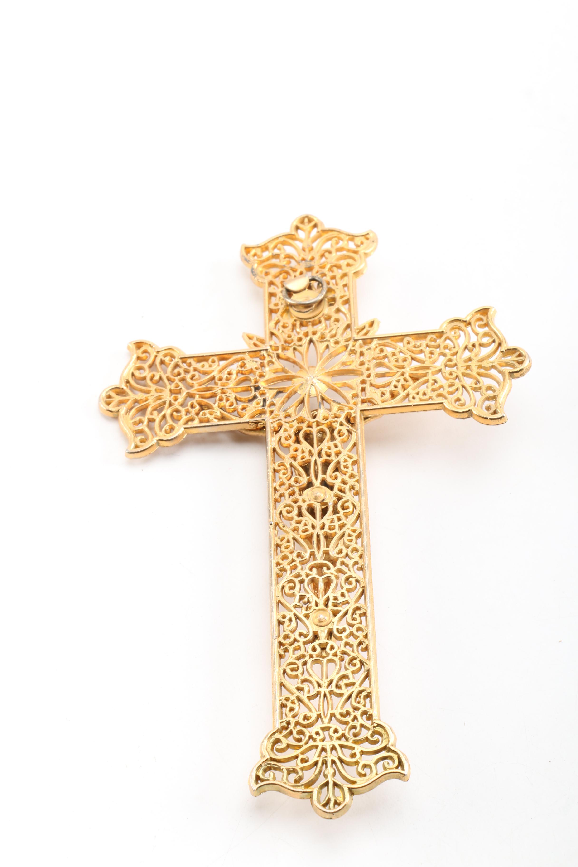 Ornate Gold Tone Metal Wall Crucifix