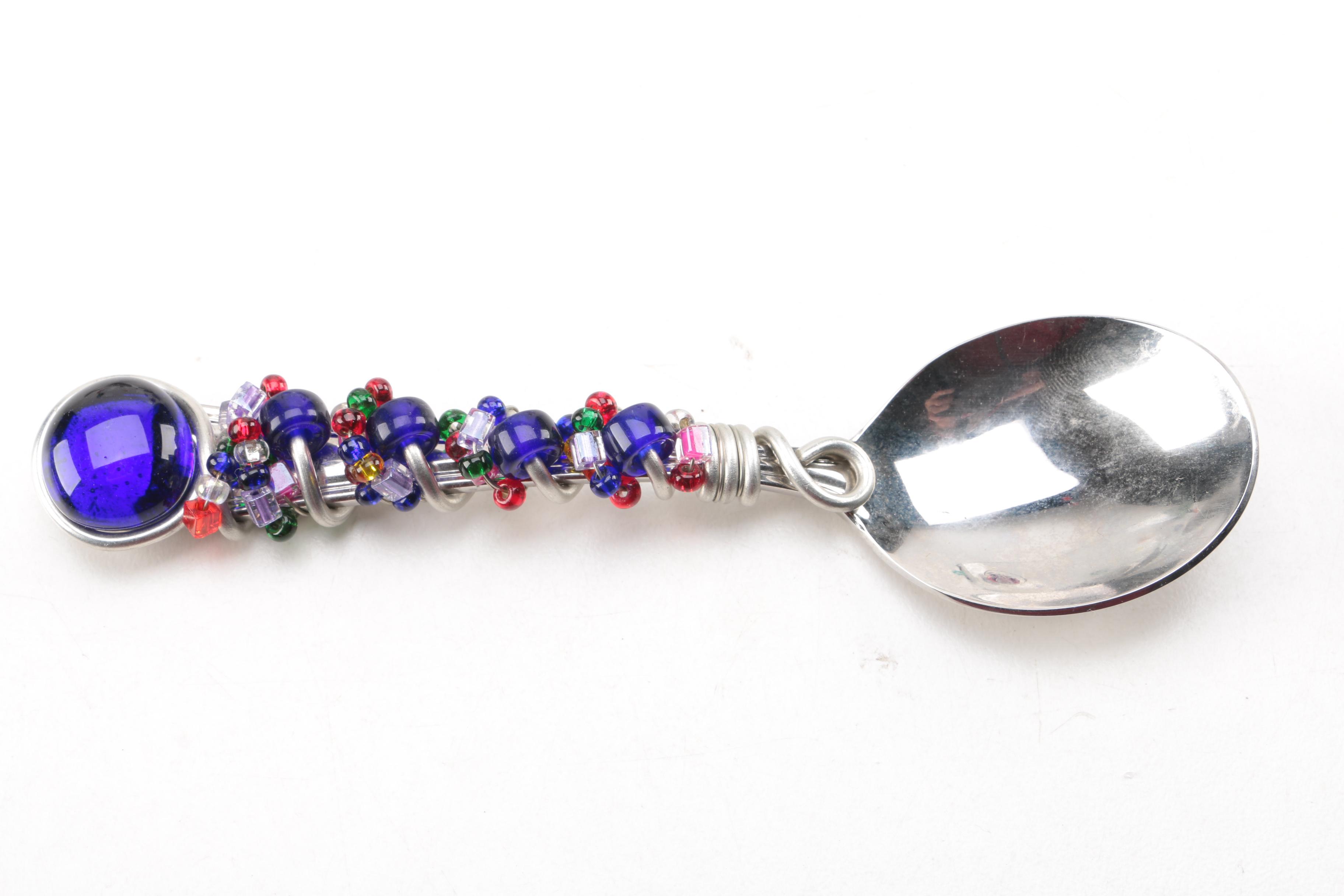 Winco Glass Salad Bowl and Utensils with Colorful Glass Accents