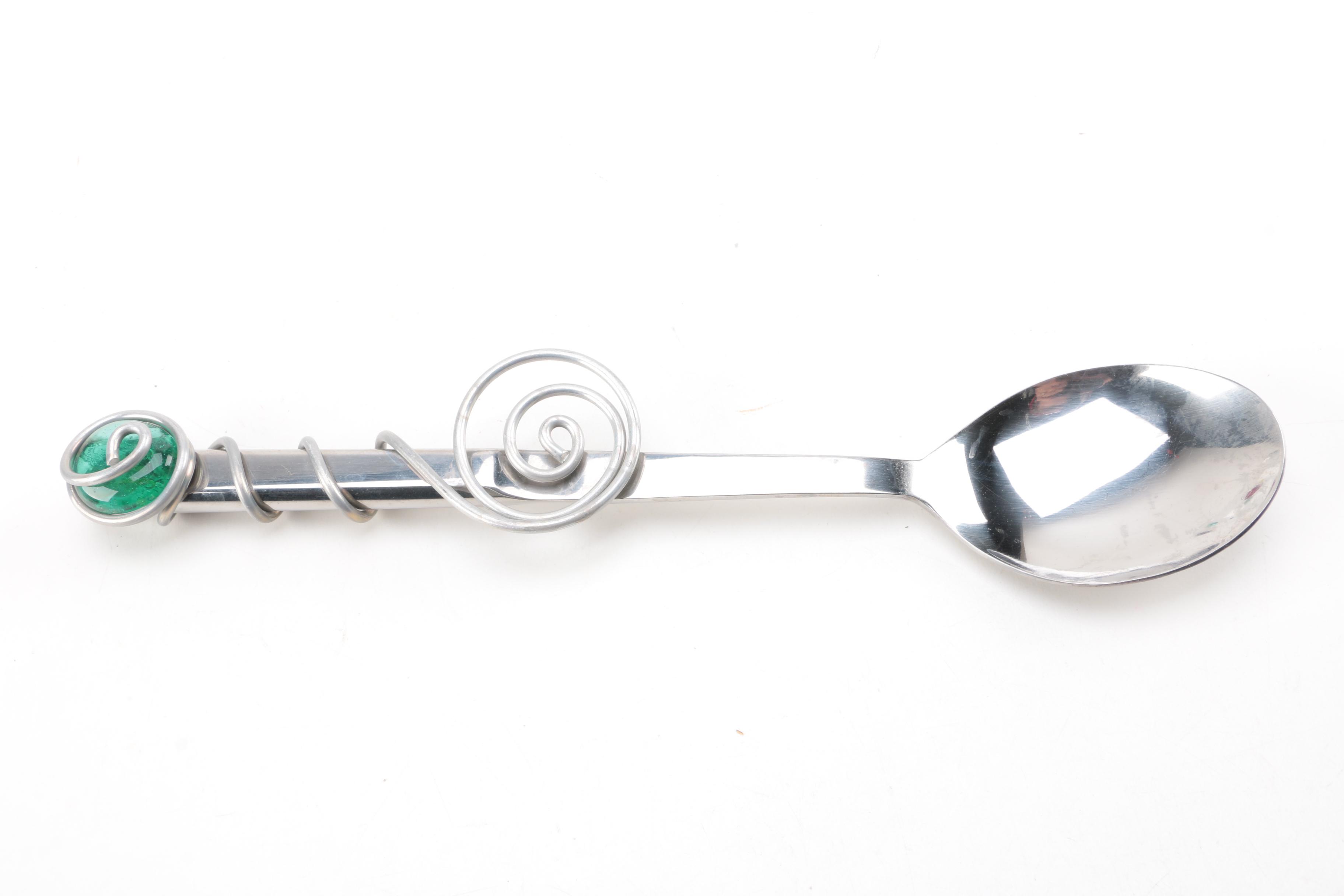 Winco Glass Salad Bowl and Utensils with Colorful Glass Accents