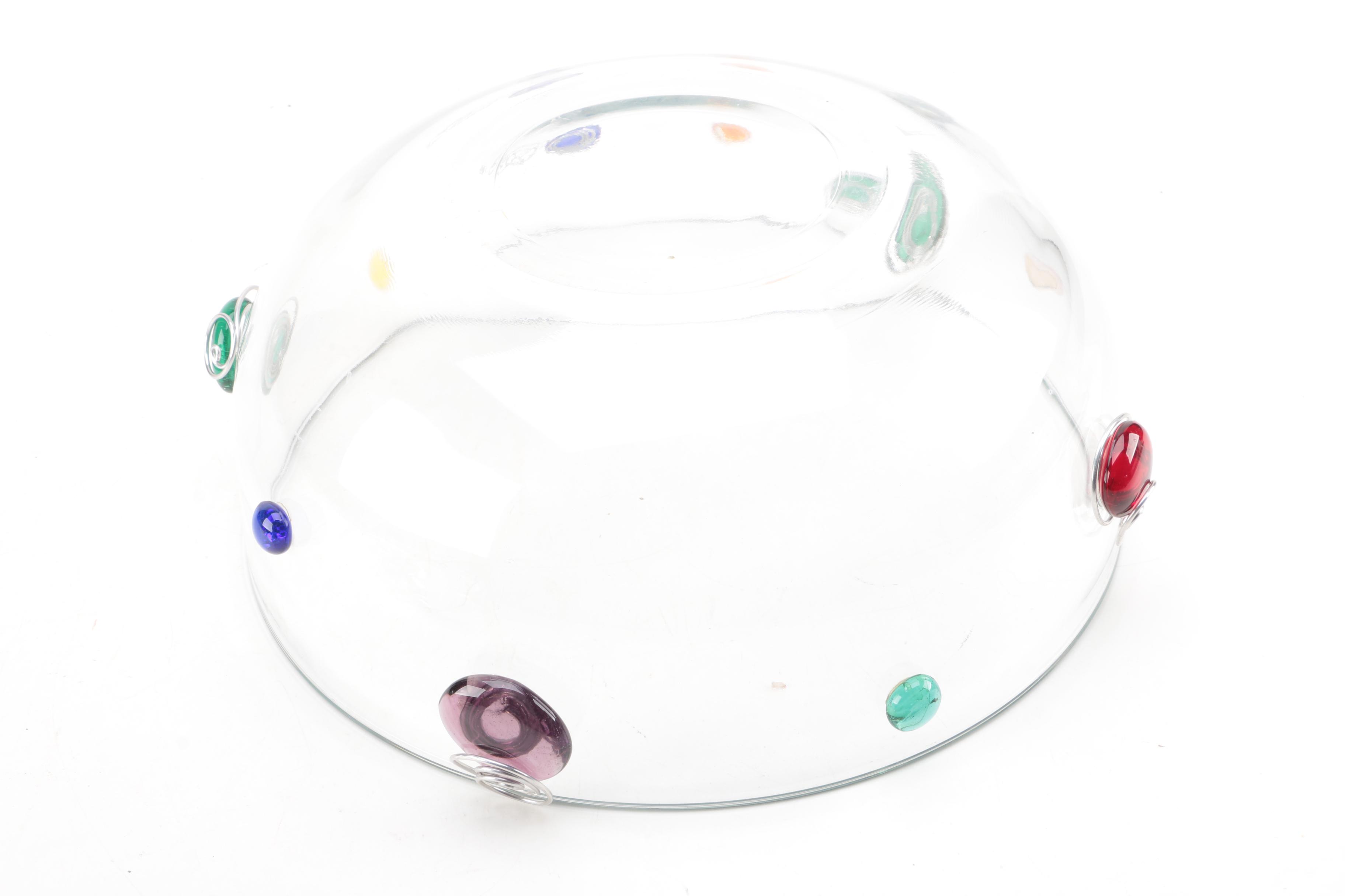 Winco Glass Salad Bowl and Utensils with Colorful Glass Accents