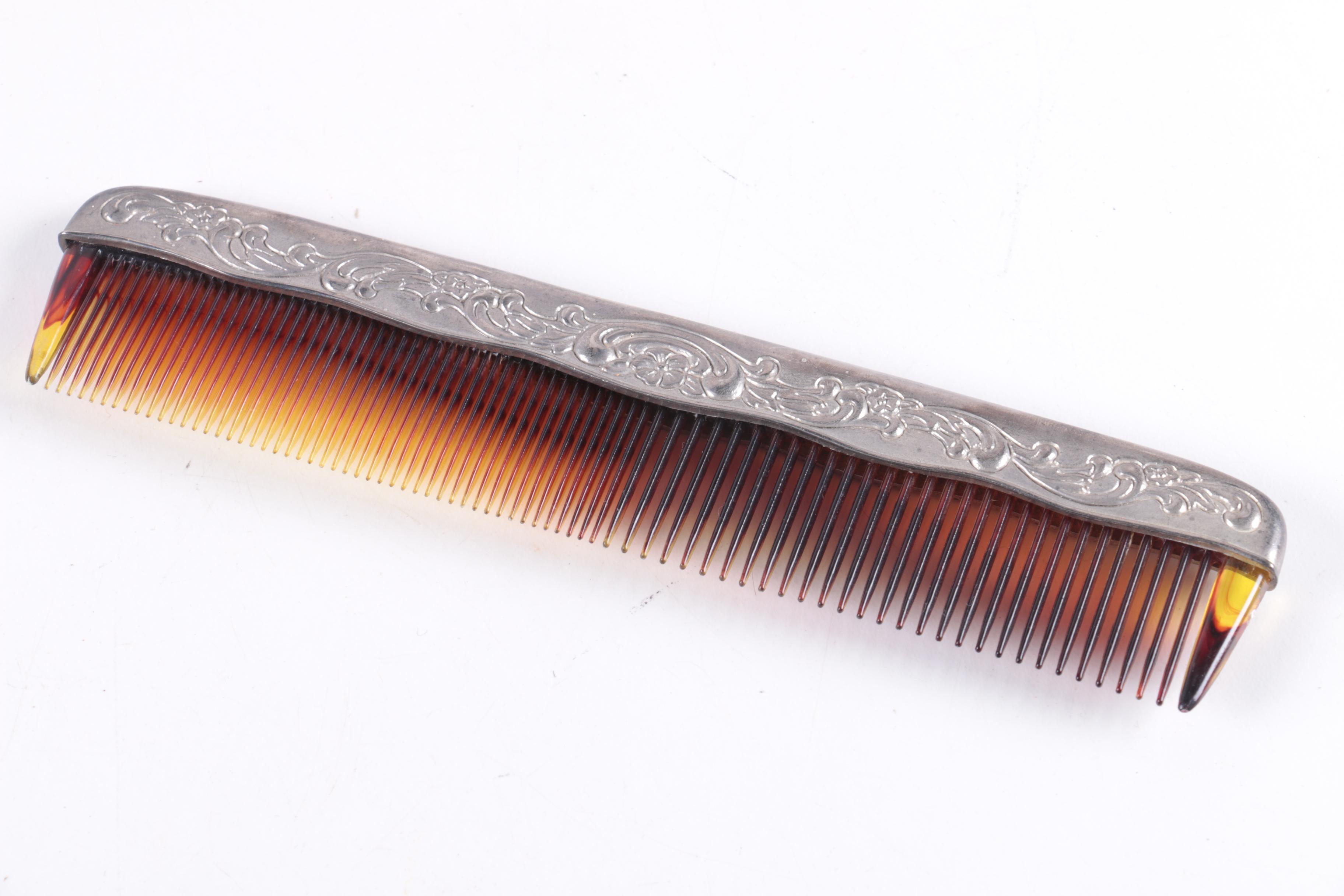 Scroll Motif Silver Tone Metal Vanity Accessories